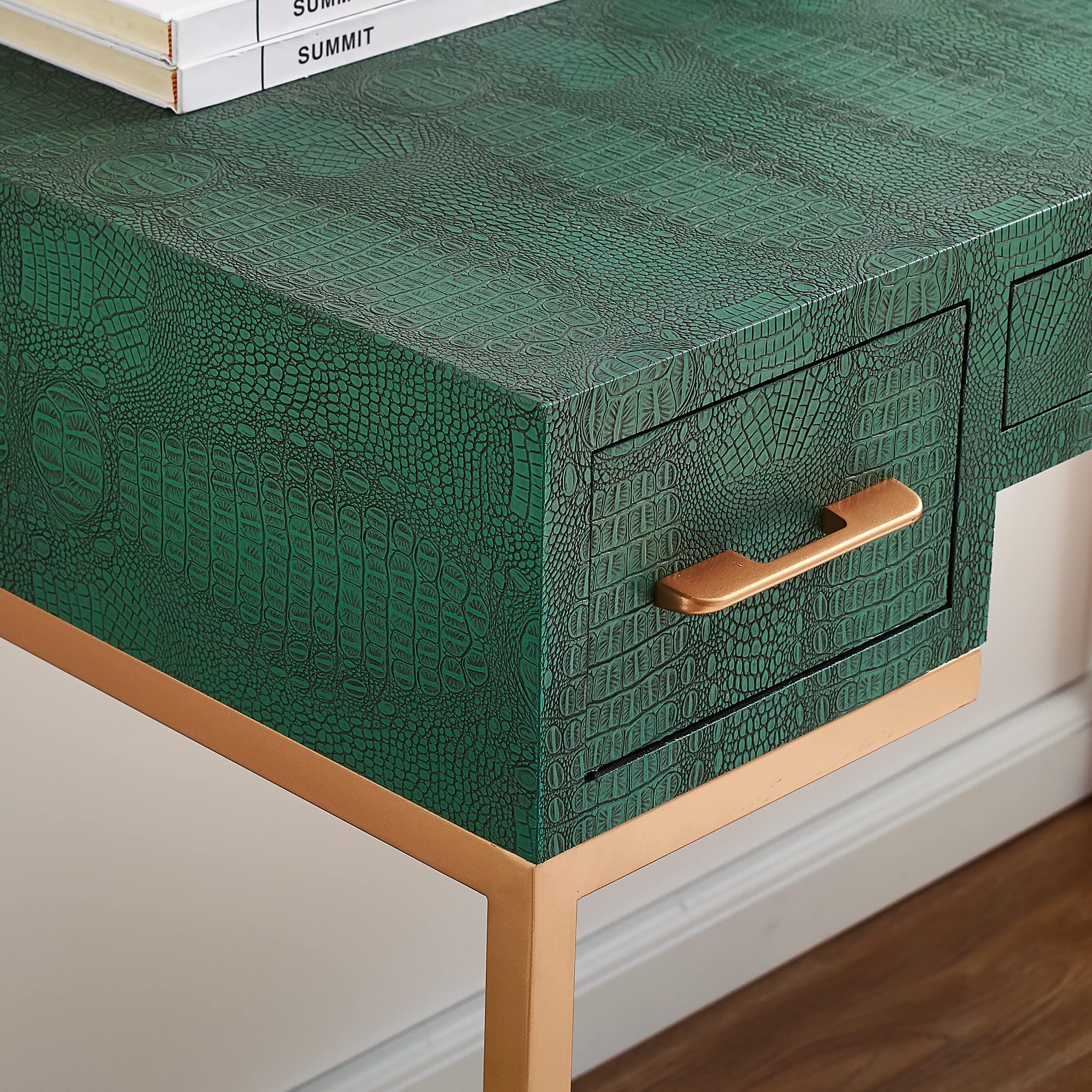 SEI Furniture Carabelle Emerald and Gold Writing Desk with Drawers - Elegant Green Home Office Desk for Study, Work & Small Spaces - Perfect for Modern Home Office, Dorm Room or Bedroom Workspace