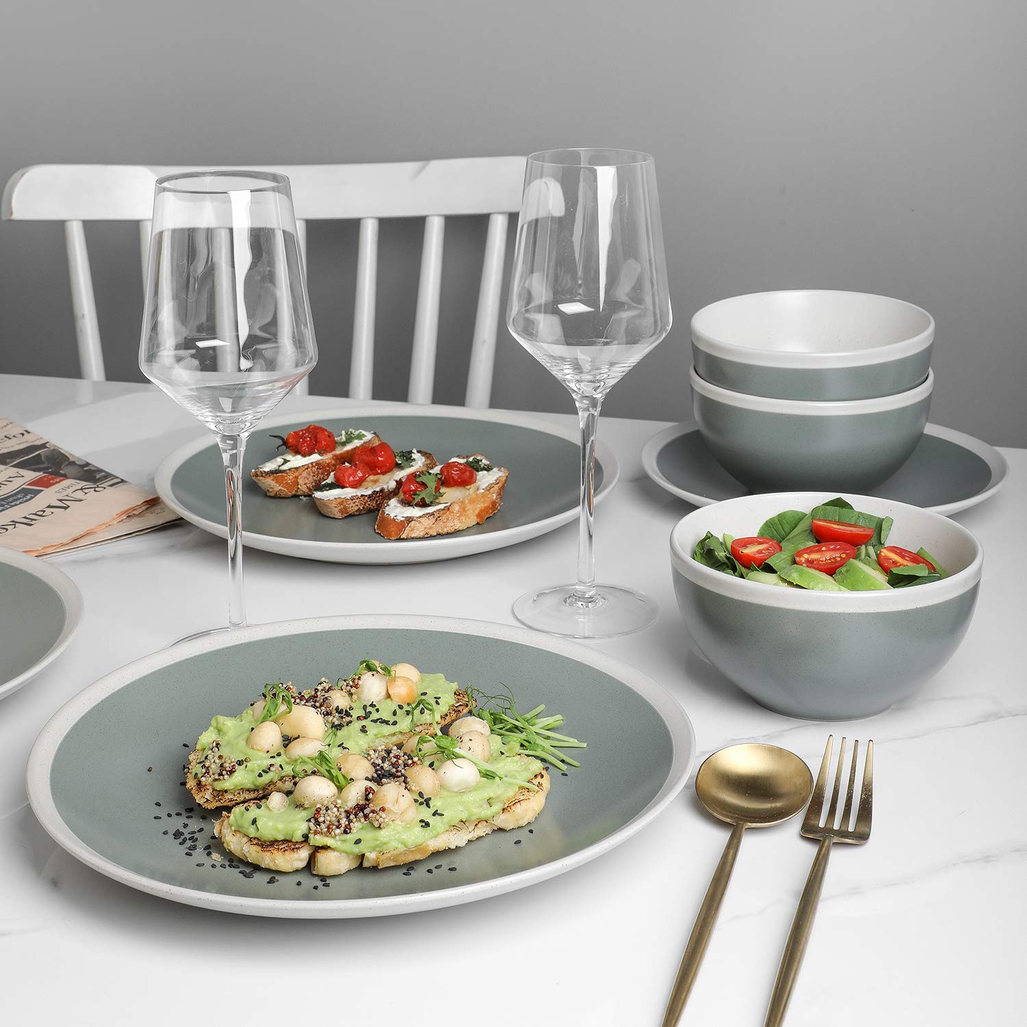 Stone Lain Serenity Stoneware Dish Set - 4-Piece Dinner Plates in Green & Cream | Elegant Tableware for Everyday Dining & Entertaining