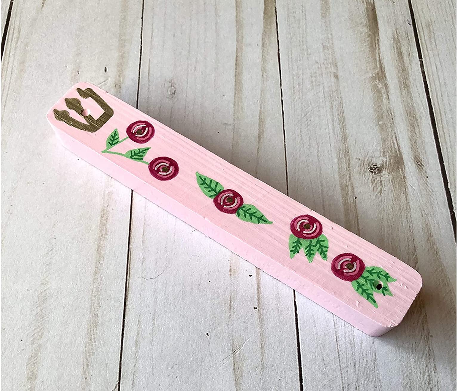 Jewish Baby Girl Naming Gift - Pink Roses Design Mezuzah with Kosher Scroll | Unique Judaica Present for Birthdays, Baby Showers & Jewish Celebrations