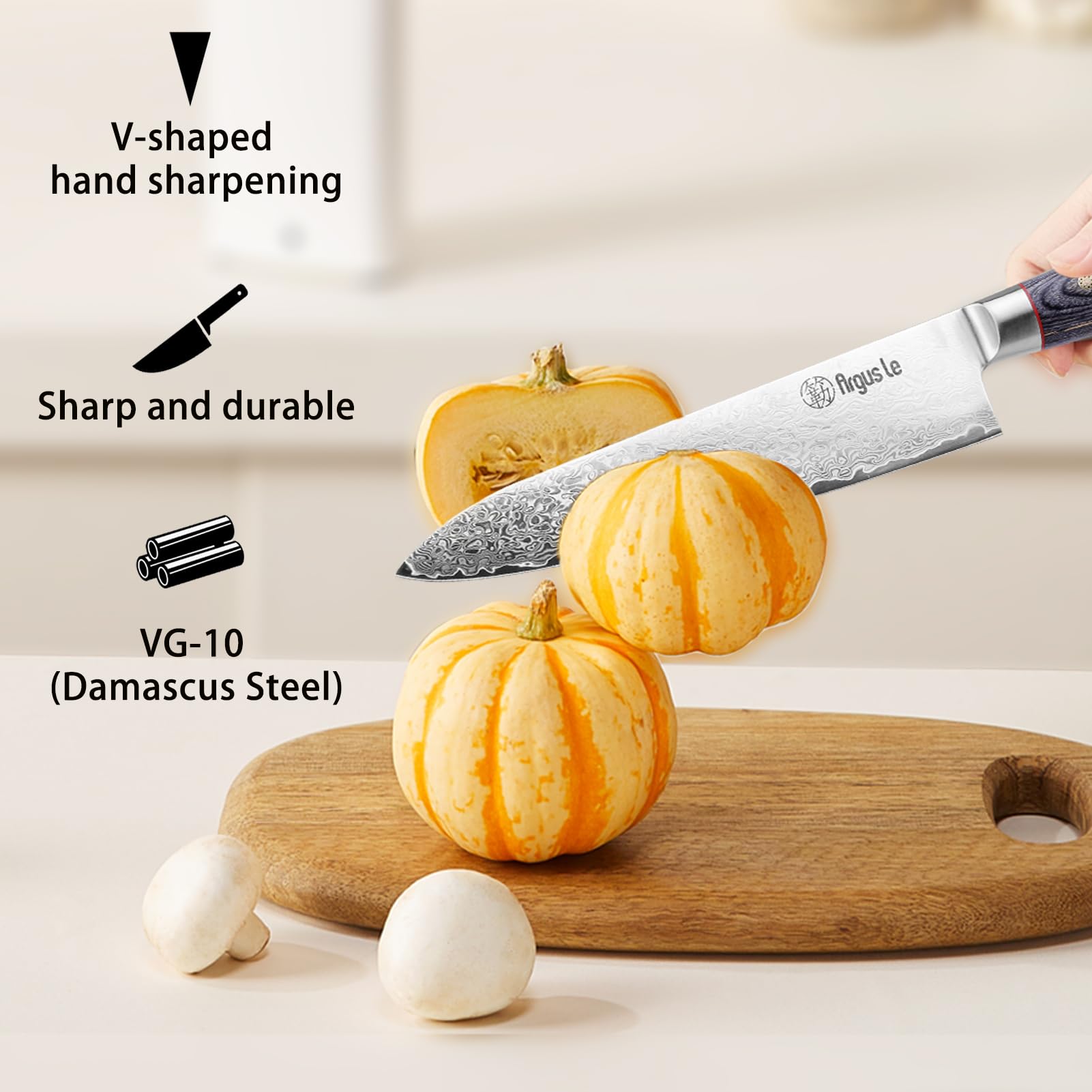 Premium 8 Inch Damascus Chef Knife - Japanese VG-10 Stainless Steel Kitchen Knife with Razor Sharp Edge - Perfect for Slicing Meat, Chopping Vegetables - Ideal for Home Cooking & Professional Restaurants - Includes Grey Handle & Elegant Gift Box - Great for Wedding Gifts & Culinary Enthusiasts