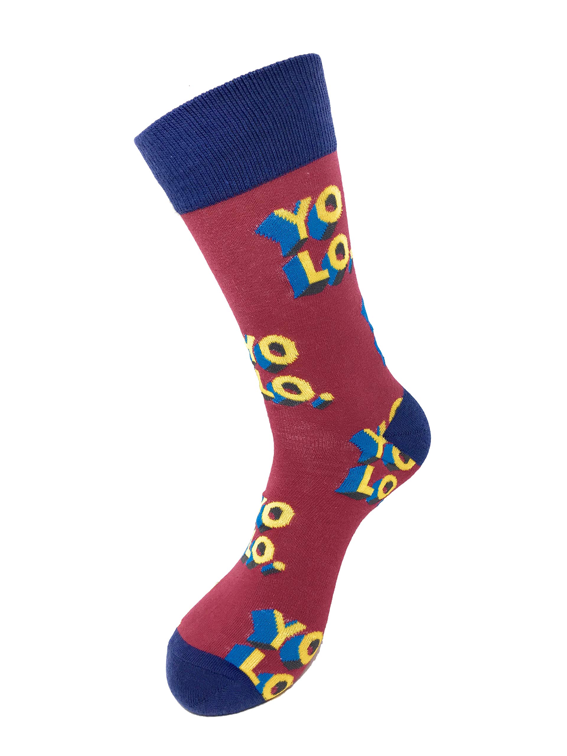 Urban-Peacock Men's Funny Novelty Socks - Peace, Love, Smiley Emoji & YOLO Pattern Crew Socks for Casual Wear & Gifts