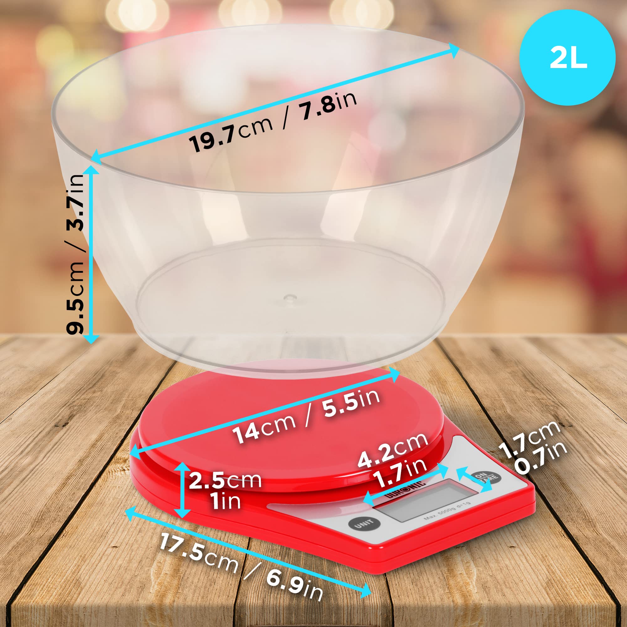 Duronic KS6000 Digital Kitchen Scale with Bowl - Precision Food Scale for Baking, Cooking, Pet Food & Postal Weighing - Electronic Scale with Backlit LCD Display - Perfect for Home Kitchen, Bakeries & Meal Prep