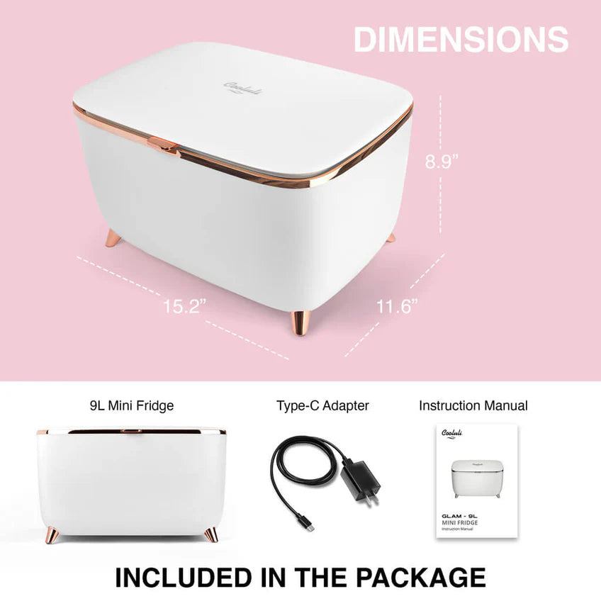 Cooluli Glam 9L Mini Fridge for Skincare & Makeup - Portable Cosmetic Cooler with USB Power for Bedroom, Office, Dorm | Perfect for Storing Perfumes, Serums & Beauty Products