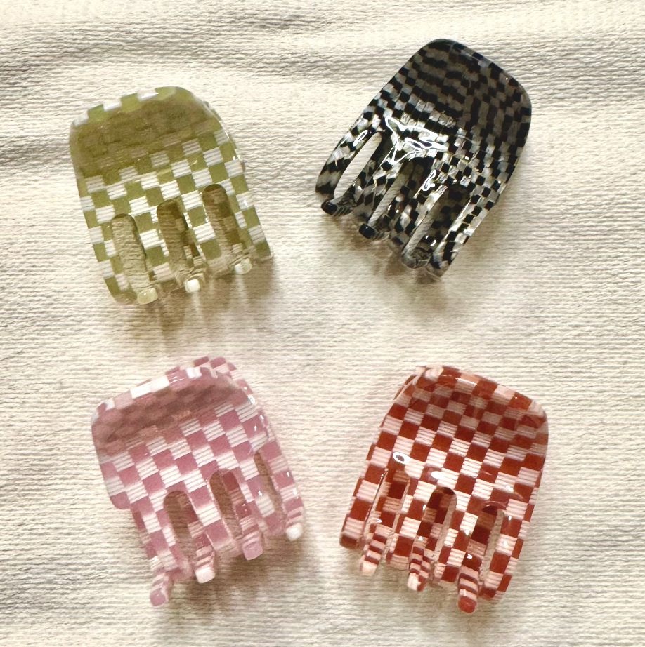 Mini Checkered Hair Claw Clip - Olive Green Non-Slip Hair Clips for Women & Girls | Perfect for Ponytails, Buns & Everyday Hairstyles