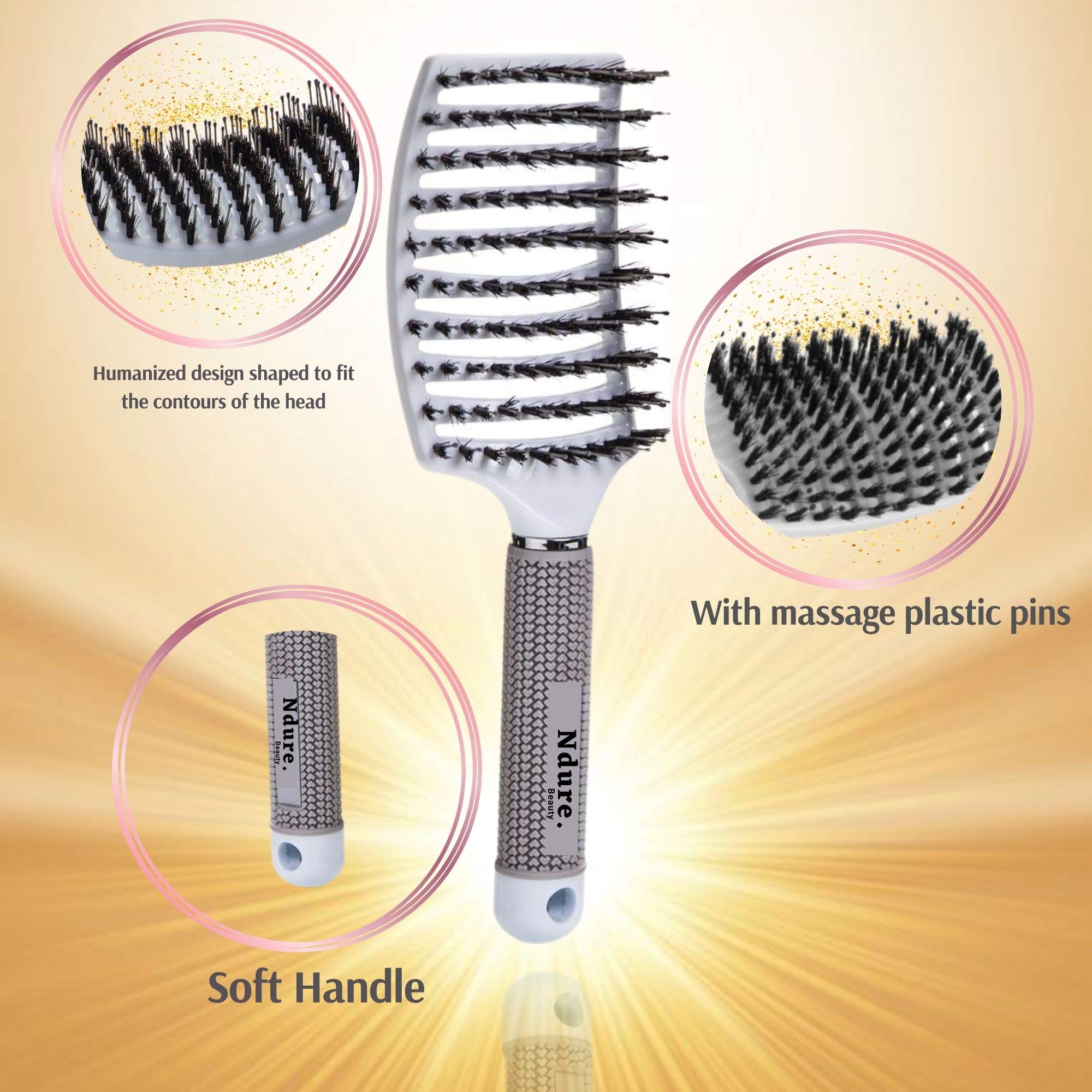 Premium Curved Vented Boar Bristle Hair Brush - Anti-Static Detangling Styler for Thick, Fine & Curly Hair | Wet/Dry Use | Fast Blow Drying | Long & Short Hair Care | Perfect for Salon Styling & Home Use