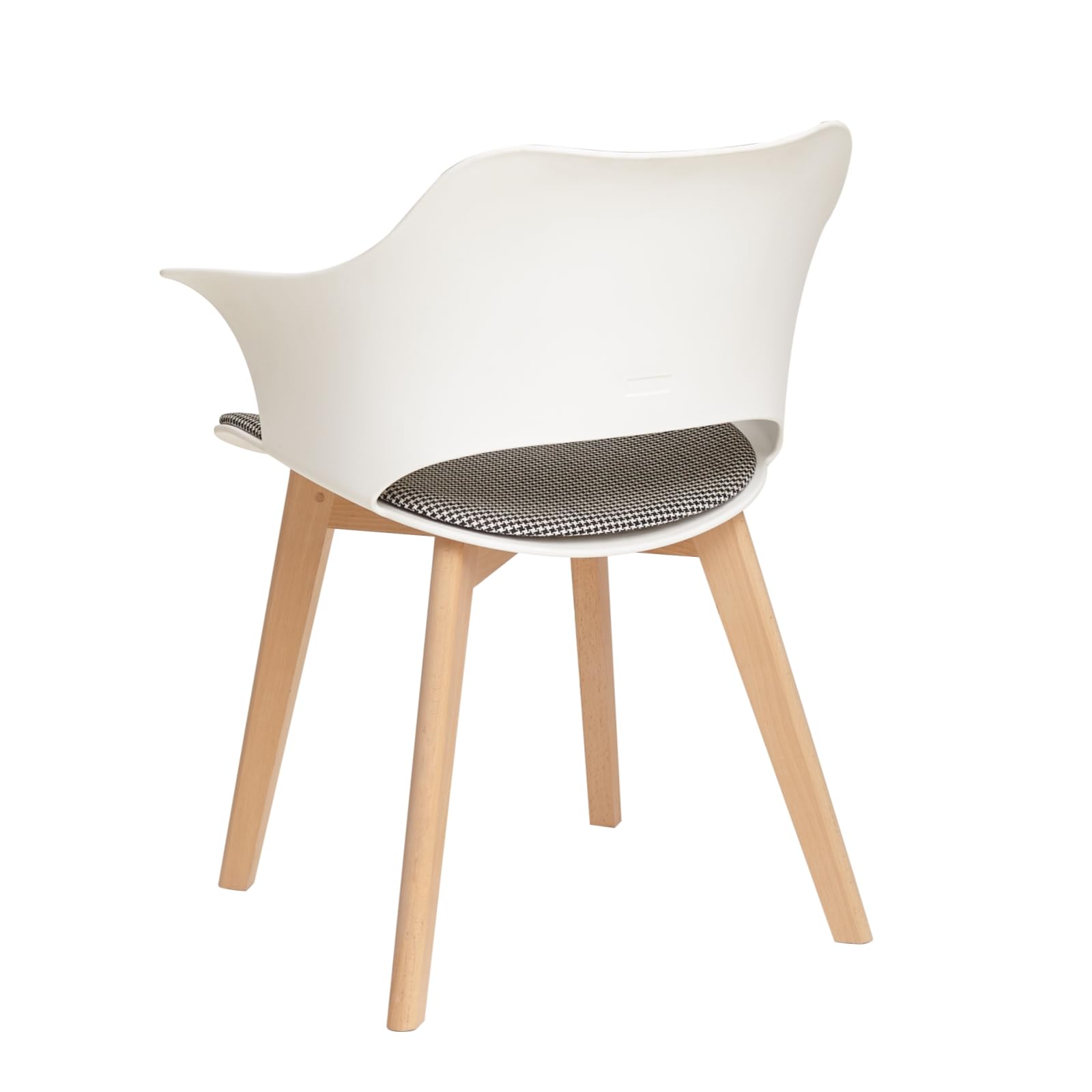 Modern Nordic Style Dining Chairs Set of 4 - White Linen Plaid Upholstered Kitchen Chairs with Armrests & Beech Wood Legs for Home, Restaurant, and Cafe Decor