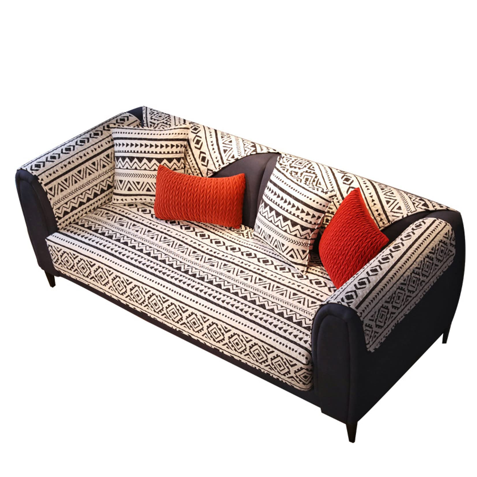 U-Shaped Elastic Couch Slipcover - Breathable Cotton Sofa Cover with Stain Protection for Sectional Couches - Perfect for Living Room, Home Decor & Furniture Protection