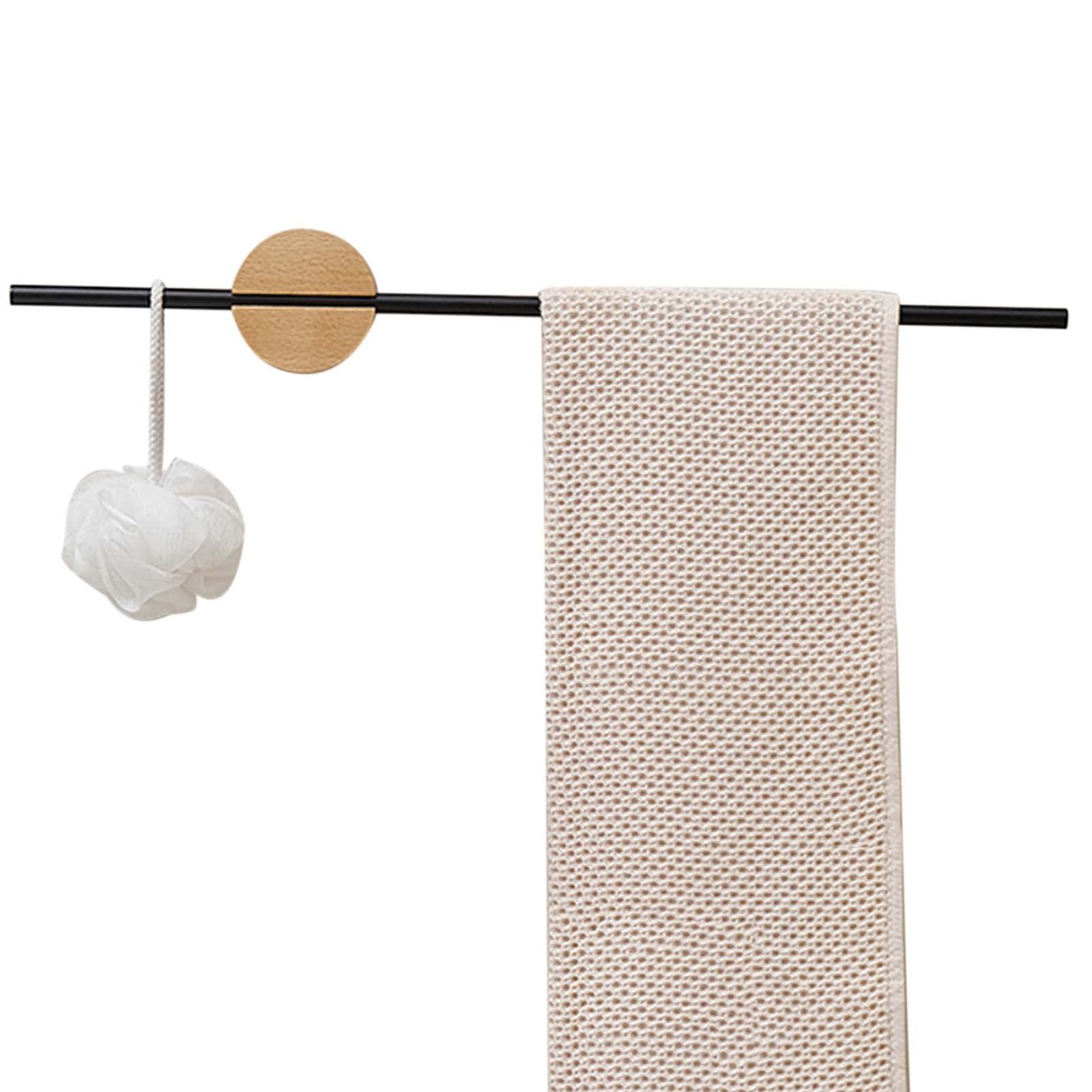 Adhesive Wall Mounted Towel Rack No Drill - 50cm Wood/Aluminum Bathroom Towel Holder for Bath, Toilet & Kitchen - Black B | Space-Saving & Damage-Free Hanging Solution