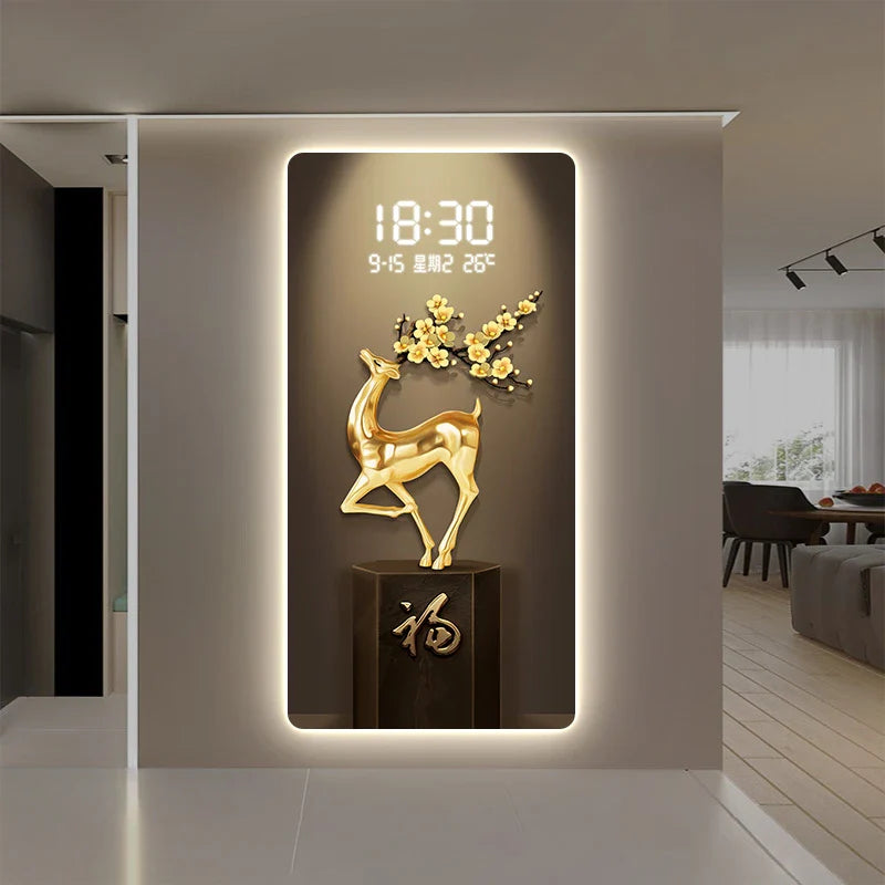 Deer Scenery Digital Wall Clock with Large Display - Modern LED Alarm Clock for Bedroom, Living Room, Office & Home Decor
