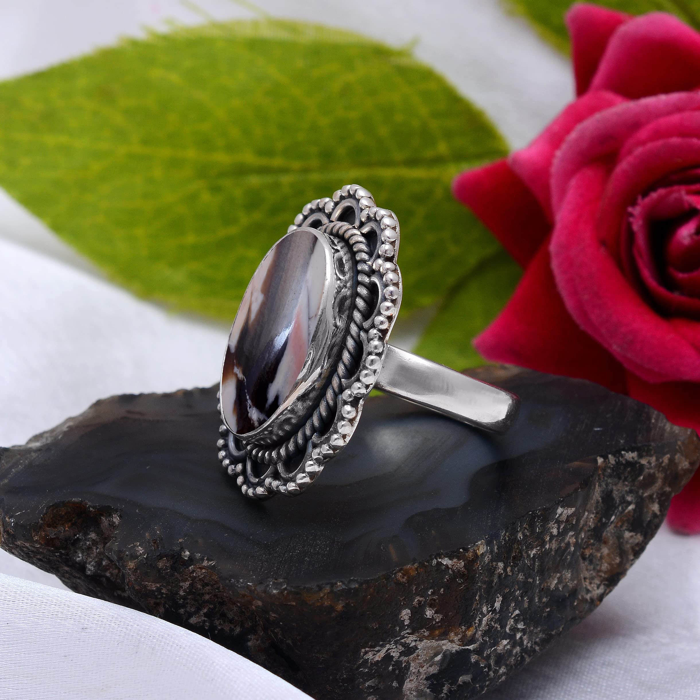 Veracity Jewelry Peanut Wood Jasper Ring for Women - 925 Sterling Silver Healing Meditation Ring - Handmade Coffee Color Jasper Gemstone Jewelry - VSR-265 | Spiritual Healing, Yoga Accessory, Boho Chic Fashion Statement