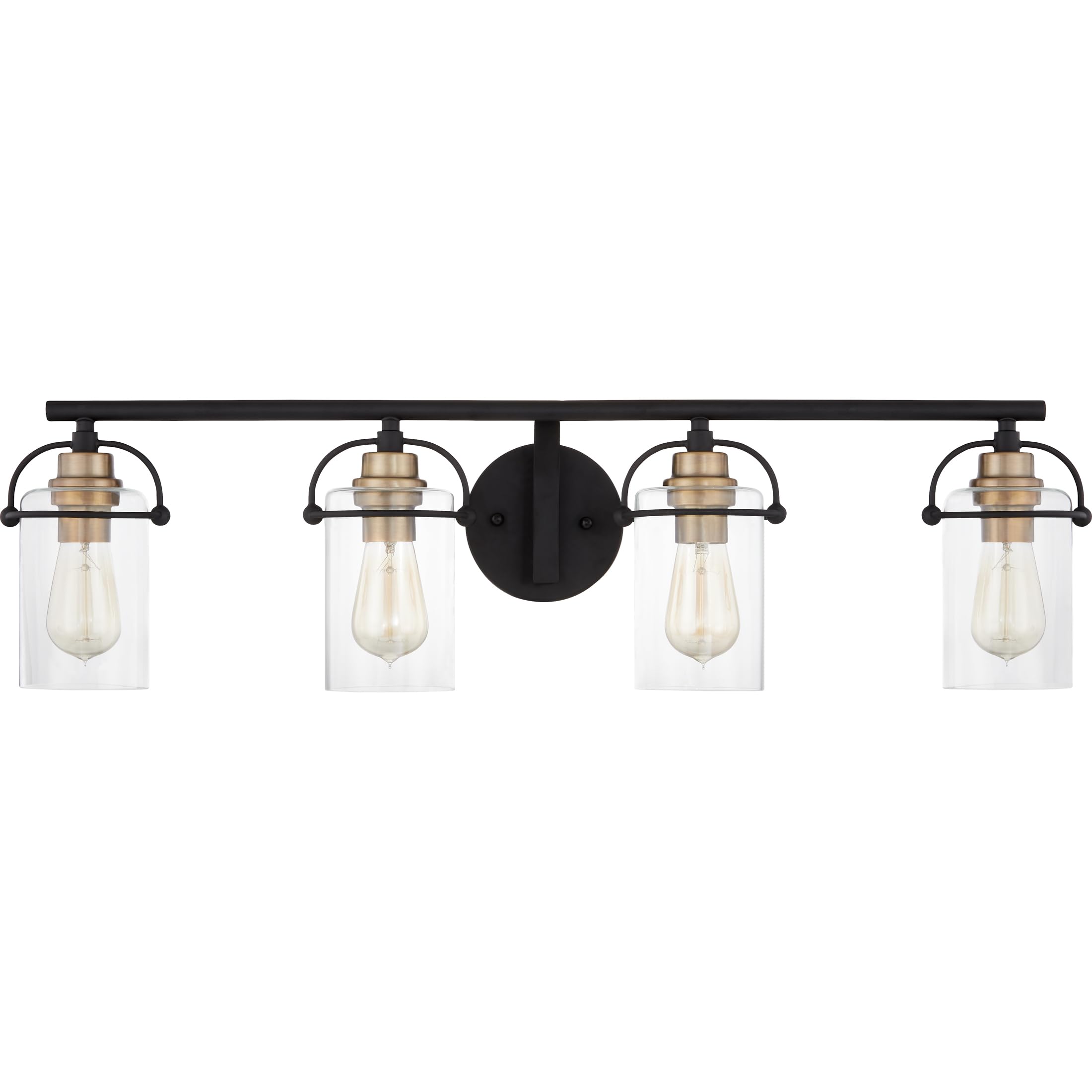 Quoizel Emerson 33 Inch 4-Light Matte Black Bathroom Vanity Light Fixture - Clear Glass Shades, Transitional Wall Mount Mirror Lighting for Bathroom, Powder Room & Dressing Area