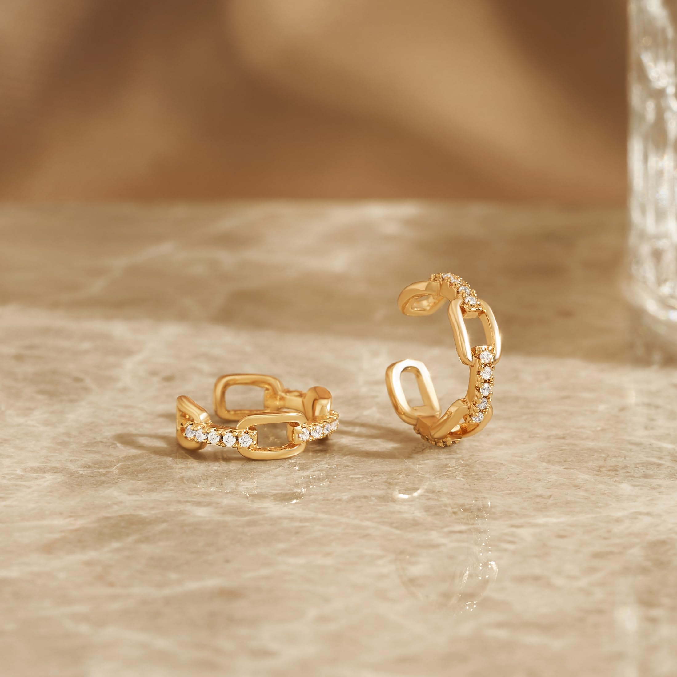 VACRONA 14K Gold Plated Cubic Zirconia Ear Cuff - Hypoallergenic Non-Pierced Helix Wrap Earrings for Women | Sparkling Round Cuff Jewelry Gift for Birthday, Anniversary & Special Occasions
