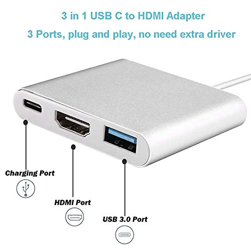 Spactz USB-C to HDMI & USB 3.0 Multiport Adapter - Compatible with MacBook Pro/Air, iPad Pro (Model MJ1K2AM/A & FW3) - Perfect for Presentations, Home Theater & Office Work