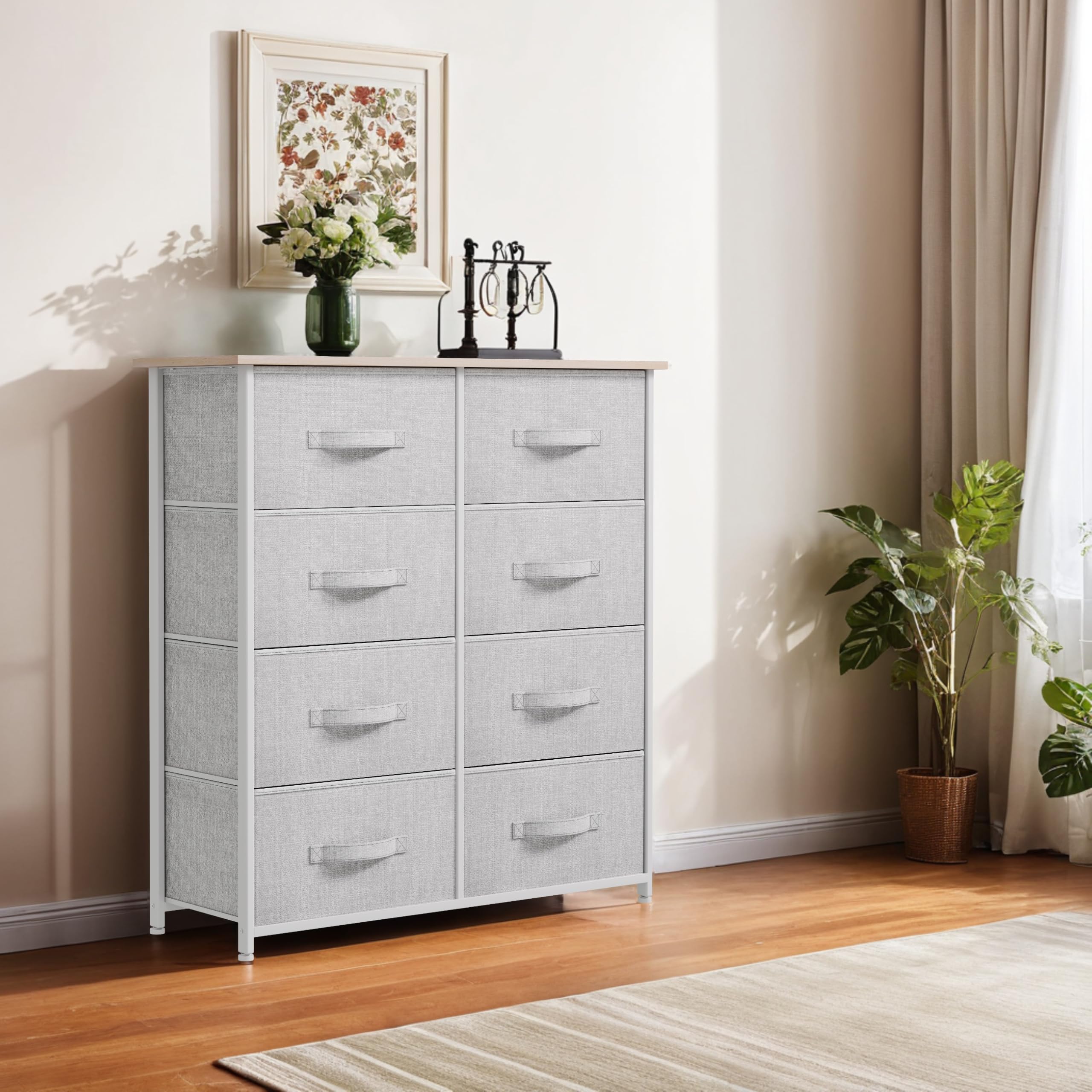 YITAHOME 8-Drawer Fabric Dresser with Sturdy Steel Frame & Wooden Top - Storage Tower Organizer for Bedroom, Living Room & Closet - Easy Pull Fabric Bins for Clothes, Toys & Home Organization - Perfect for Small Spaces & Nursery Storage