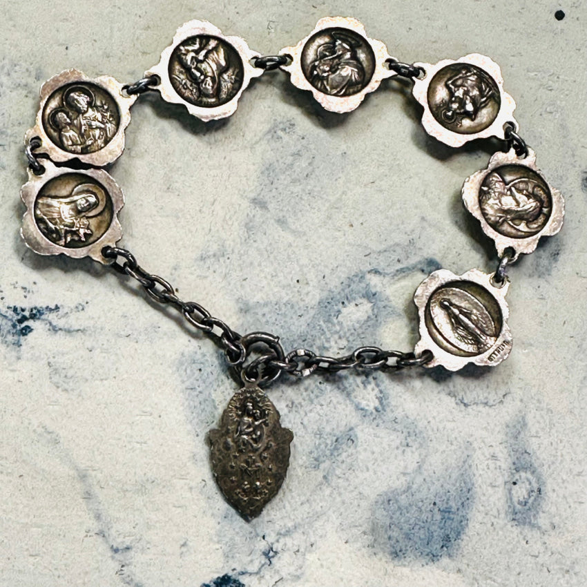 Vintage Devotional Sterling Silver Catholic Bracelet - Religious Jewelry for Women, Gift for Baptism, First Communion & Prayer
