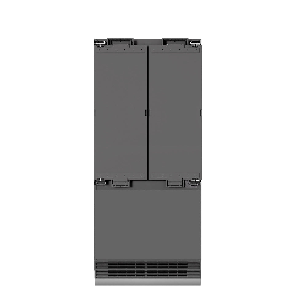 ZLINE Autograph Edition 36 Inch Panel Ready French Door Refrigerator - 19.6 cu ft Built-In Bottom Freezer with Ice Maker & Water Dispenser - Graphite Gray Interior & Champagne Bronze Accents (GRBIVZ 36 CB) - Perfect for Modern Kitchens & Luxury Home Appliances
