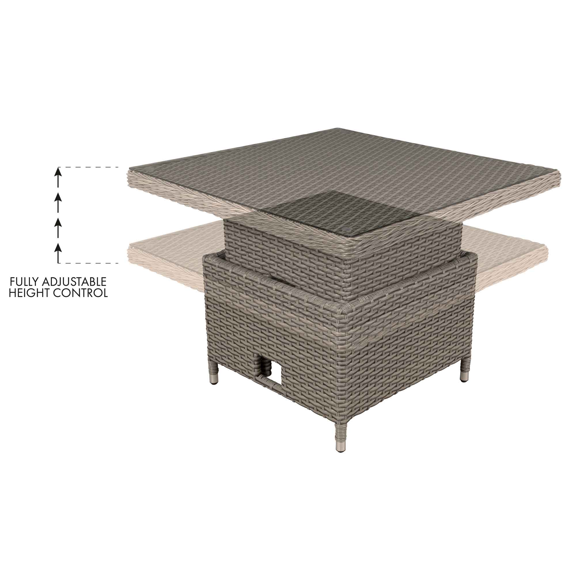 Chester Rattan Wicker Adjustable Height Outdoor Dining Table - Brown (DG73) | Perfect for Patio, Garden & Backyard Dining