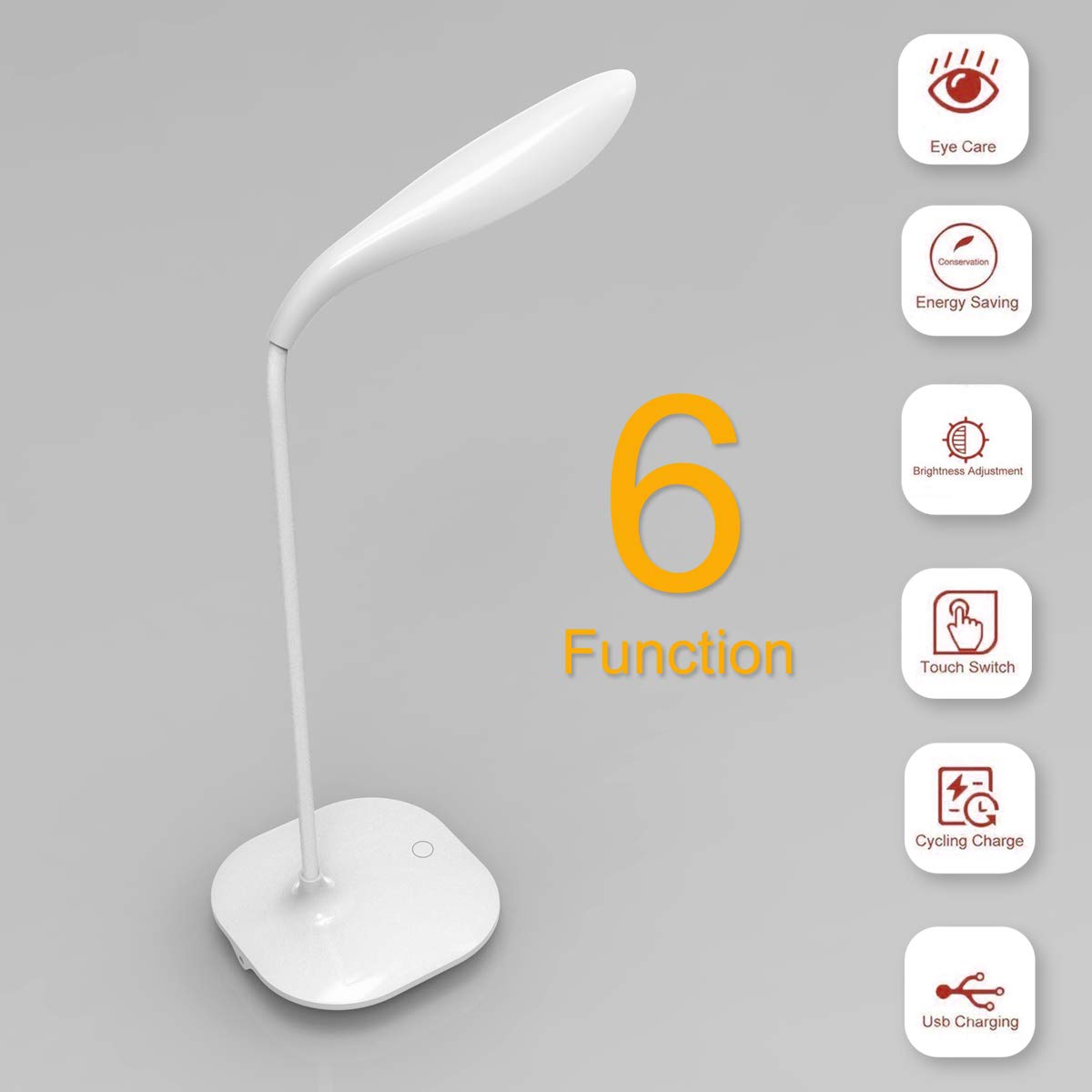 TOPJESS USB Desk Lamp with 3-Level Dimmer, Portable Touch Control Night Light for Reading, Relaxing & Bedtime - Flexible Neck, Perfect for Office, Study & Bedroom