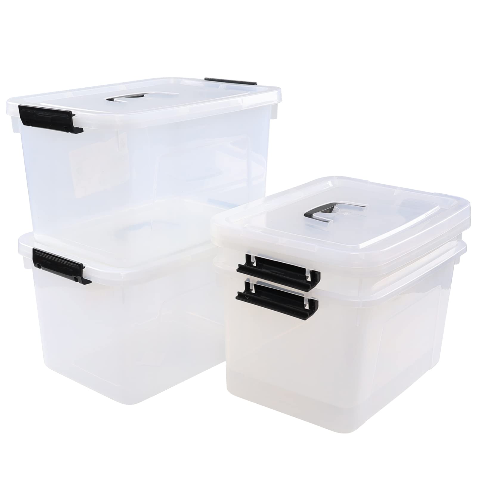 Vababa 10 Liter Clear Plastic Storage Bins with Latch Lid and Handle - 4 Pack Organizer Containers for Home, Office, Garage, and Toy Organization
