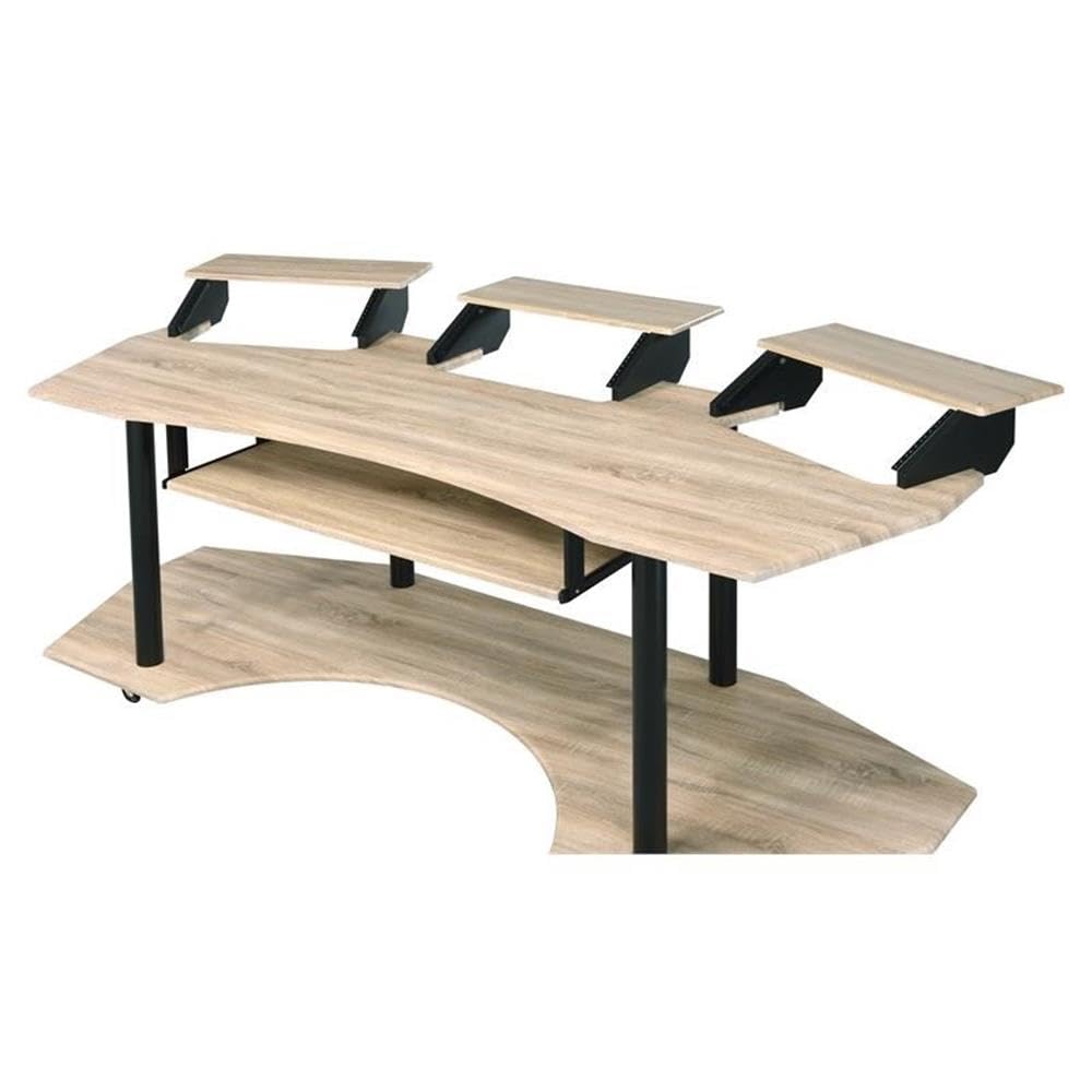 Pemberly Row Contemporary Wood Studio Music Recording Desk in Natural Oak - Professional Home Office Desk for Musicians, Producers & Audio Engineers - Perfect for Recording Studios & Home Music Production