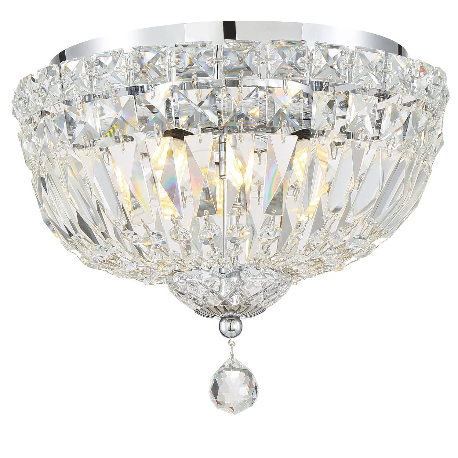 Crystorama Roslyn 4-Light Polished Chrome Flush Mount Ceiling Light Fixture - Modern Lighting for Bedroom, Kitchen, Hallway & Entryway
