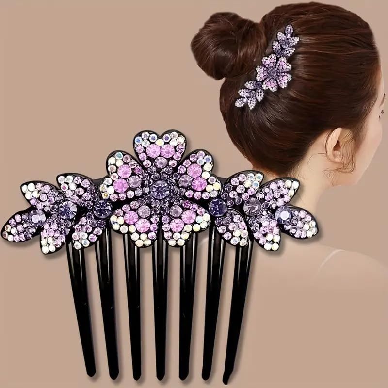 VSAKSH Rhinestone Flower Hair Clips for Women - Decorative Side Combs Hairpins, Wedding Party & Daily Hair Accessories - Perfect for Bridal, Prom, Date Night & Special Occasions