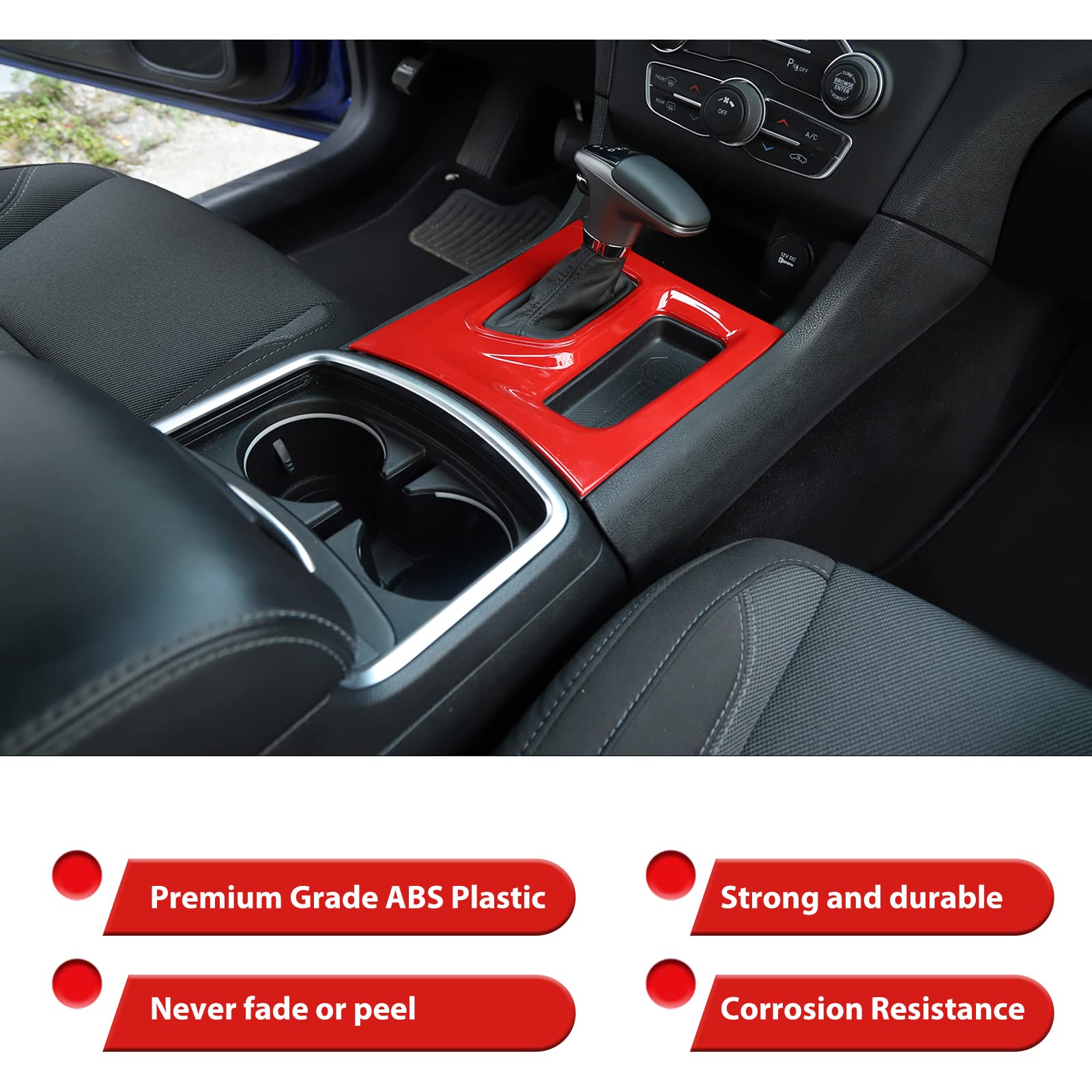 CheroCar Red Gear Shift Panel Trim for Dodge Charger 2015-2021 - Premium Center Console Upgrade Accessory (Perfect for Interior Customization & Car Enthusiasts)