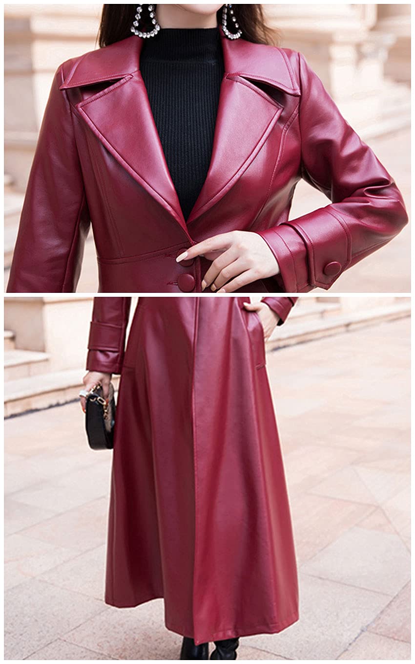 Ebossy Women's Faux Leather PU Long Trench Coat - Double Breasted Slim Fit Maxi Jacket for Fall & Winter | Perfect for Office, Date Night & Formal Occasions