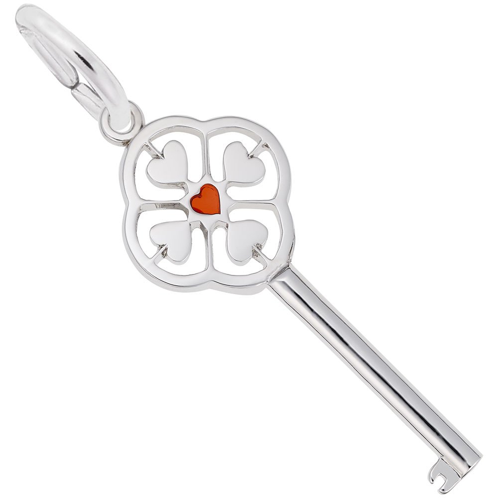 Large Key Charm with Red Heart Center - Perfect for Bracelets & Necklaces - Ideal for DIY Jewelry, Gifts, and Fashion Accessories