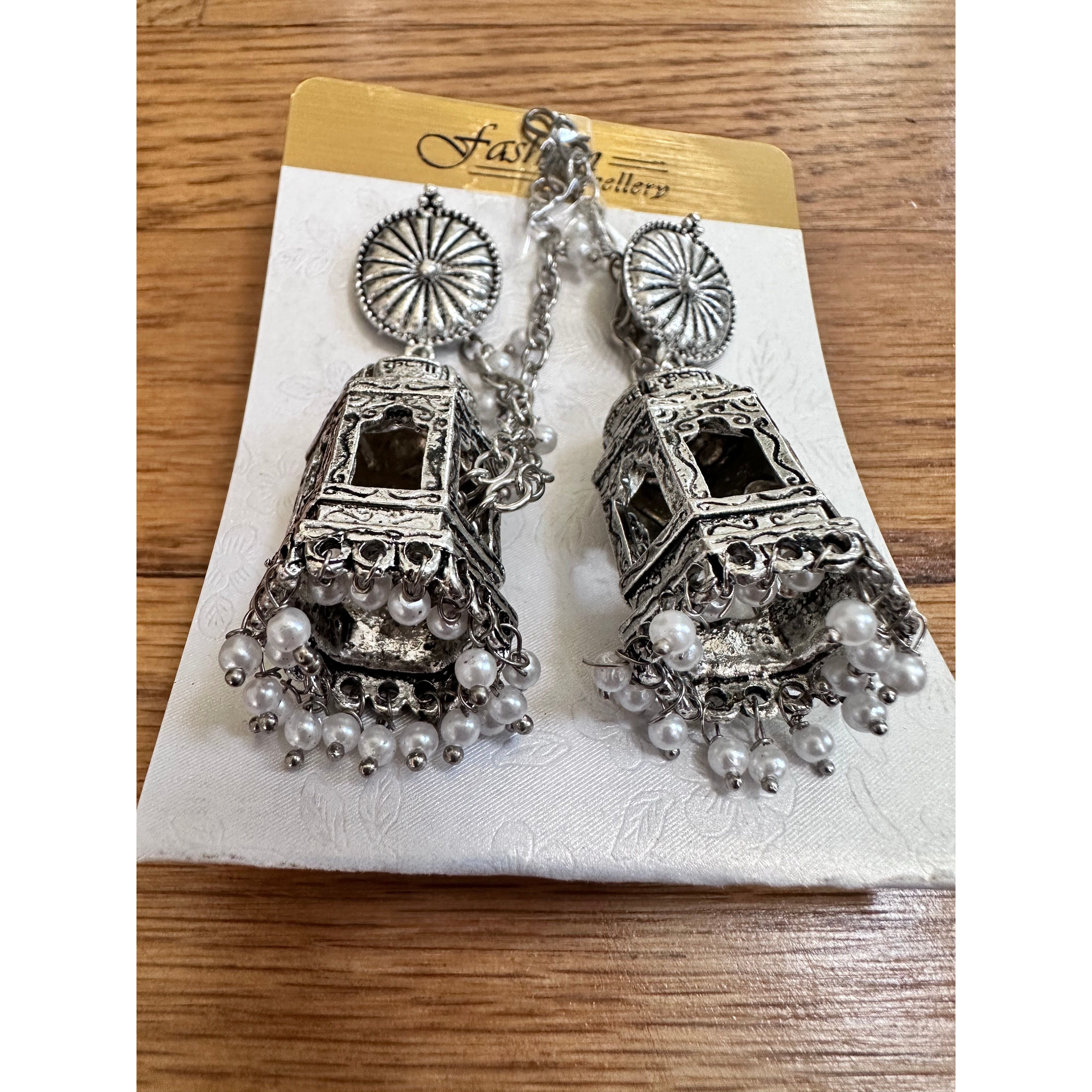 Stylish Jhumka Earrings with Tassel Chain - Boho Ethnic Jewelry for Women - Perfect for Parties, Weddings & Festive Occasions