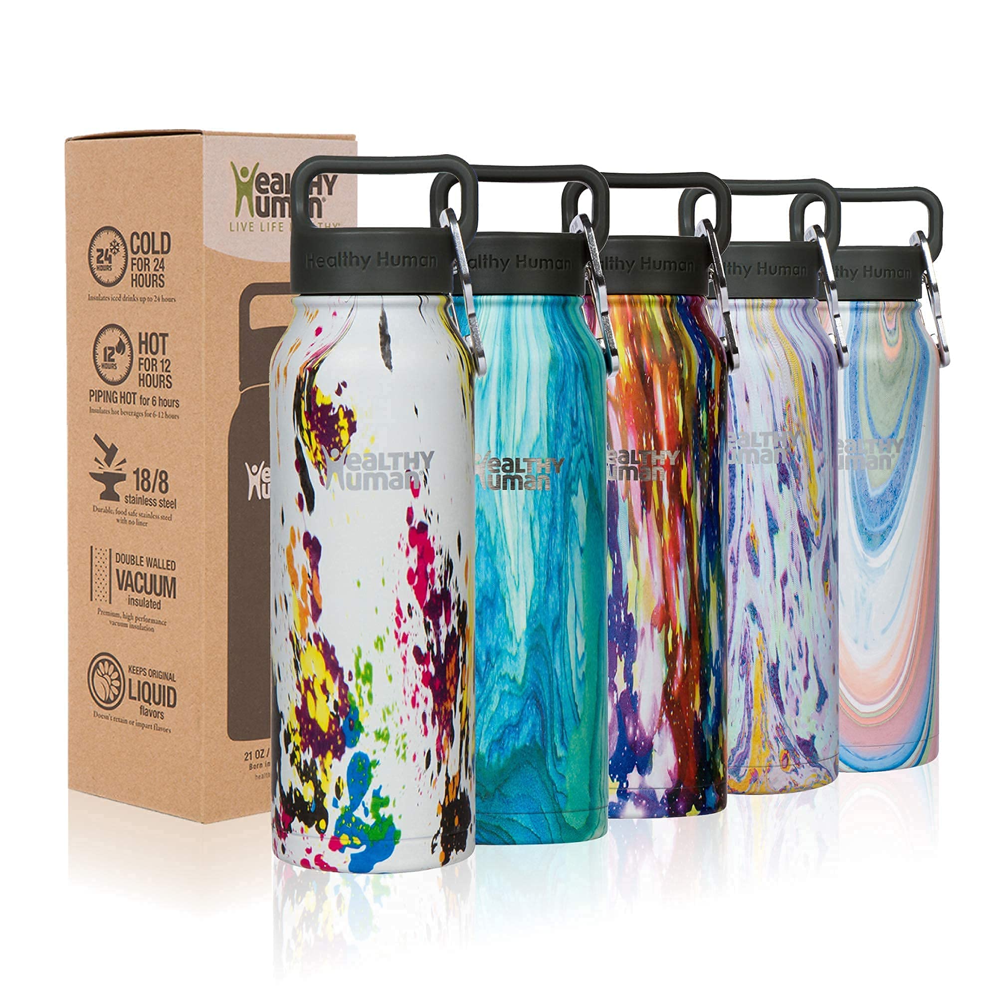 Healthy Human Stainless Steel Water Bottle - 16oz Double Walled Vacuum Insulated Thermos for Hot & Cold Drinks | Eco-Friendly Leak Proof Travel Bottle with Art Deco Design | Perfect for Gym, Hiking, Office & Outdoor Activities (473ml)