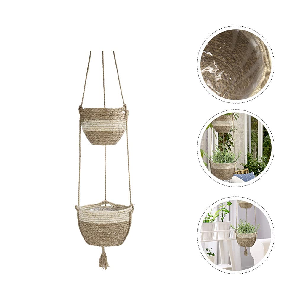 DOITOOL 1 Set Hanging Rattan Flower Pot - Foldable Woven Basket Planter for Chlorophytum, Wall Decor & Clothes Storage | Perfect for Indoor Plants, Home Organization & Small Space Gardening