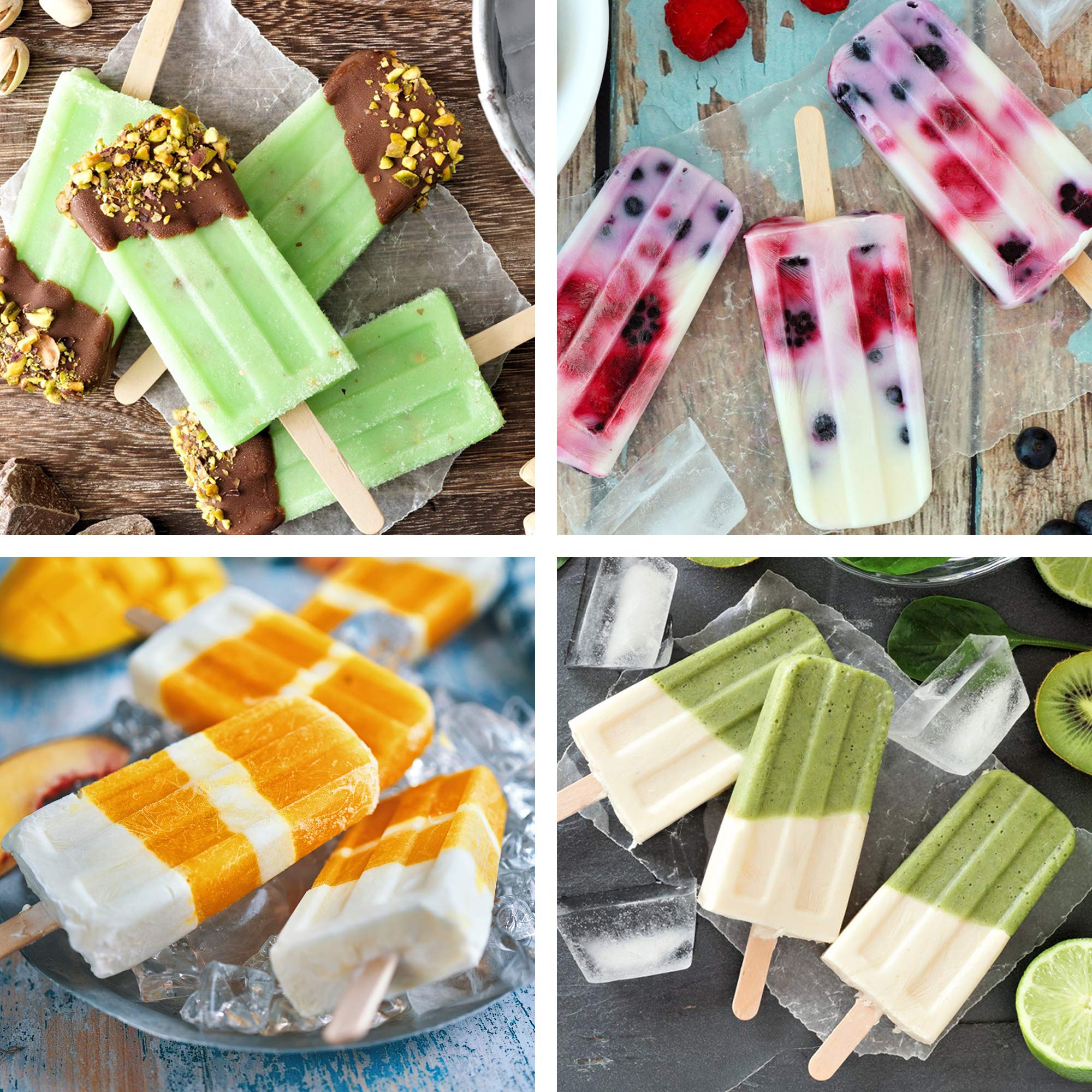 Ozera 10-Cavity Silicone Popsicle Molds for Homemade Ice Pops - Includes 50 Popsicle Sticks & 50 Storage Bags - Perfect for Summer Treats, Kids Snacks, and Healthy Frozen Desserts