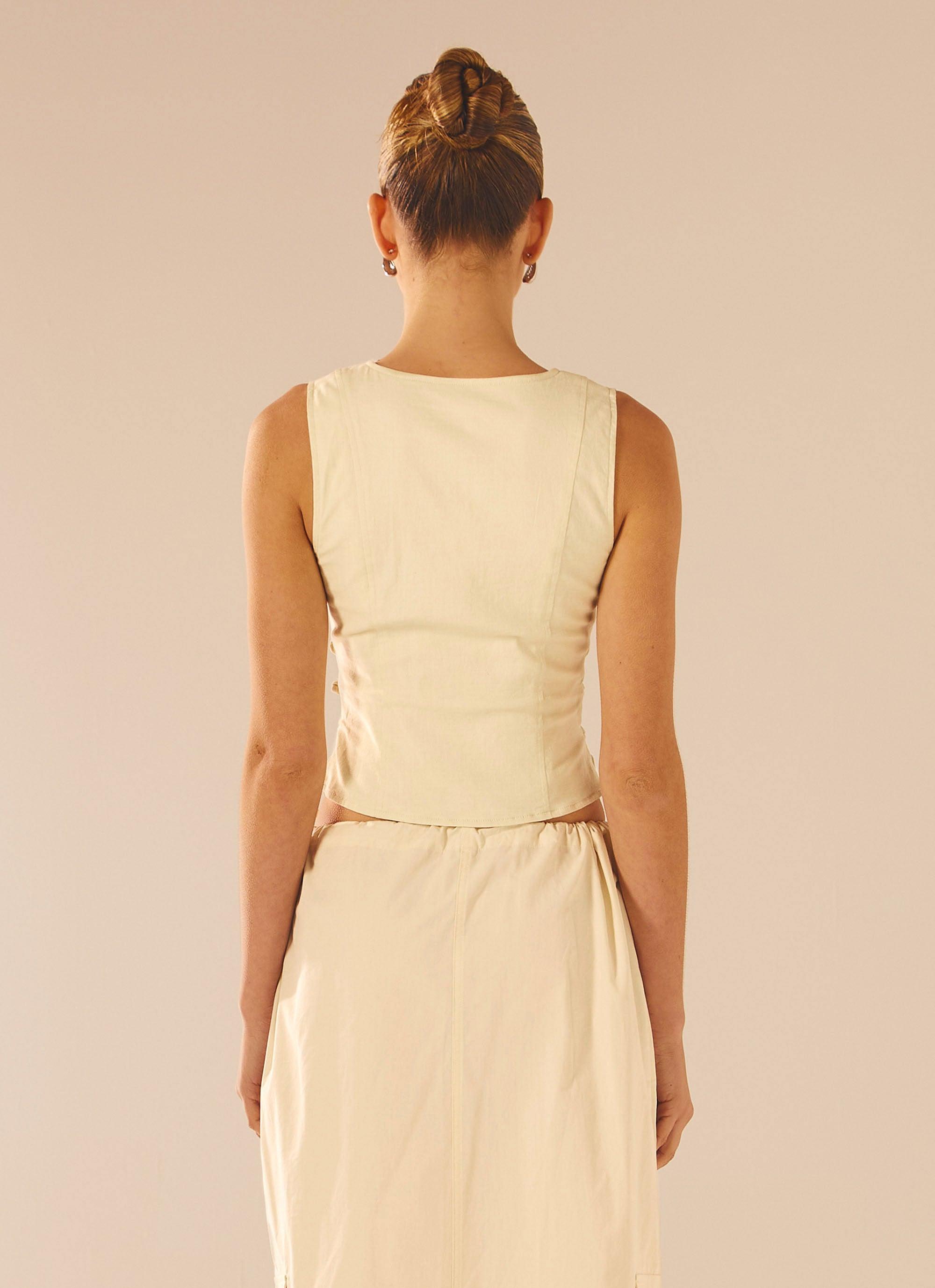 Alessa Women's Tie Side Vest in Cream - Stylish Layering Piece for Casual Outfits & Office Wear