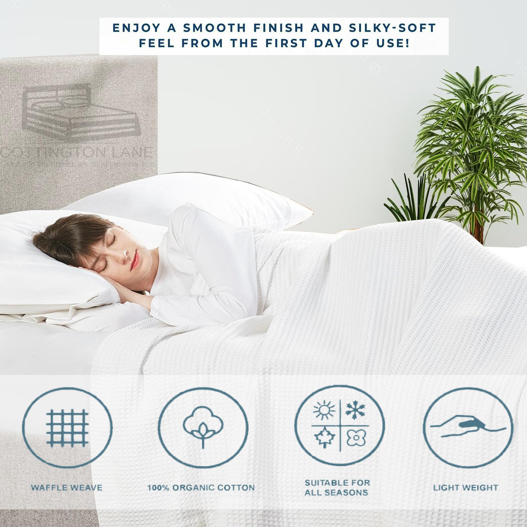 Premium 100% Cotton Waffle Weave Blanket - Super Soft & Breathable, 60x80 Inches, White - Perfect for Layering Beds, Sofas & Cozy Home Decor
