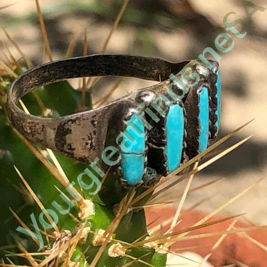 Turquoise Needlepoint Row Ring in Sterling Silver - Size 8 | Elegant Boho Jewelry for Women, Perfect for Everyday Wear & Special Occasions