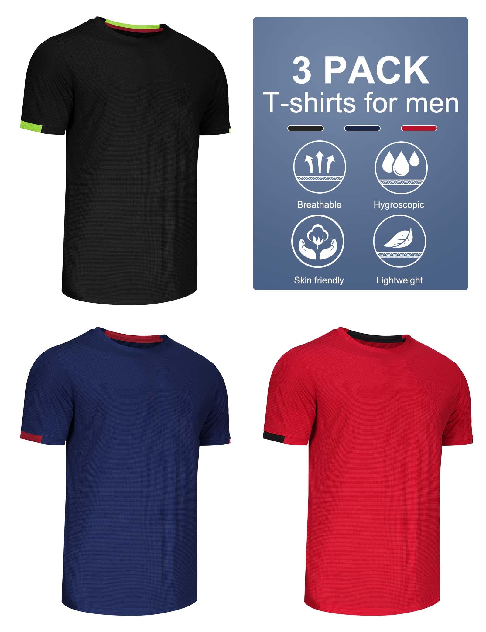 3 Pack Men's Running Shirts - Breathable Dry Fit Activewear T-Shirts for Gym, Workout & Sports | Multipack Performance Shirts for Men
