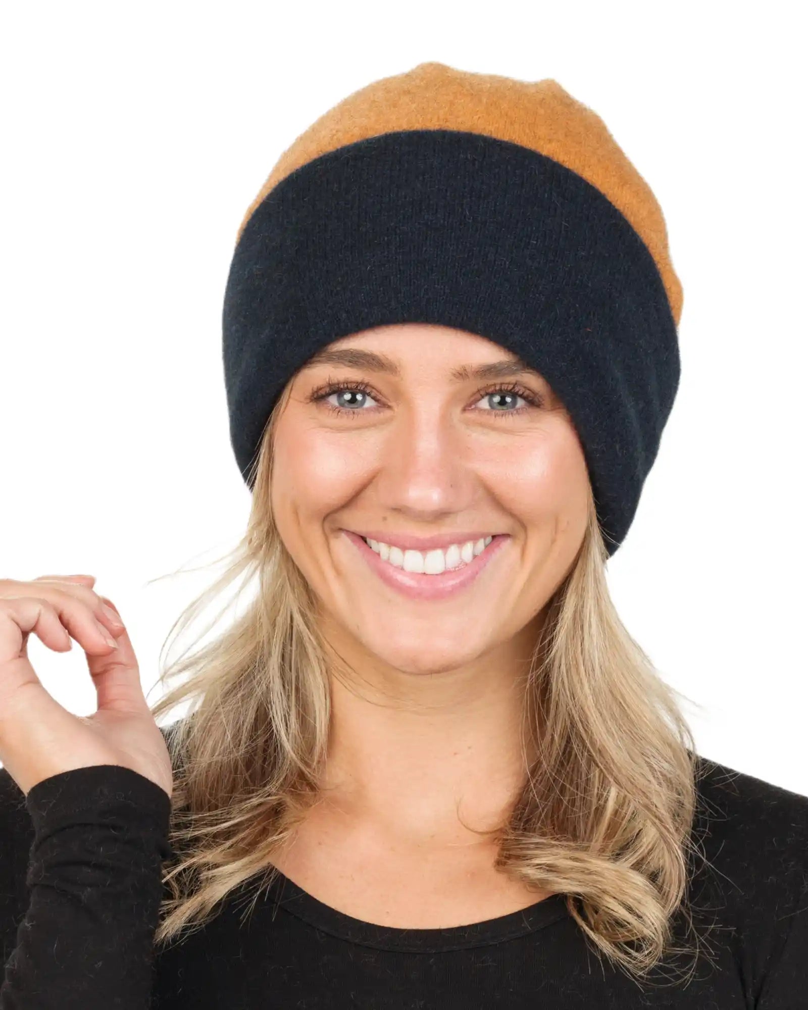 Reversible Beanie Hat for Men & Women - Soft Winter Knit Cap in Ginger & Navy - Warm Unisex Skull Cap for Outdoor Activities, Hiking, and Cold Weather Fashion