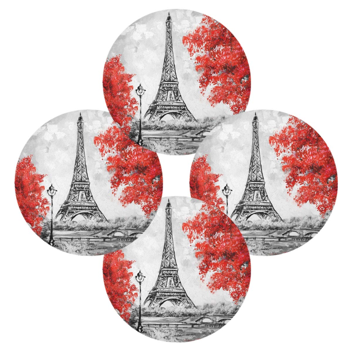 Paris European City Landscape Eiffel Tower Placemats Set - 15.4 Inch Holiday Dining Table Mats for Home Decoration | Perfect for Christmas, Thanksgiving & French-Themed Dinner Parties
