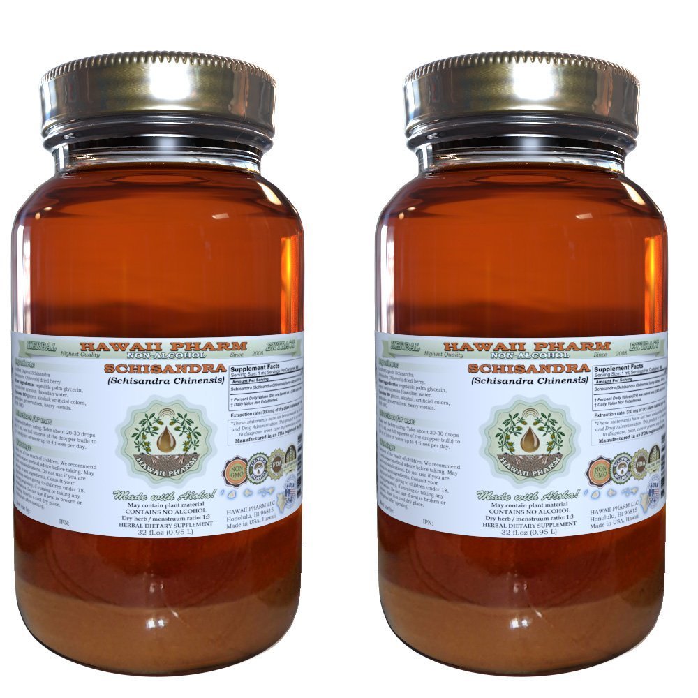 Organic Schisandra Chinensis Alcohol-Free Liquid Extract - Natural Herbal Supplement for Stress Relief & Immune Support - USA Made by Hawaii Pharm - 2x32 fl.oz - Perfect for Daily Wellness & Detox Routines