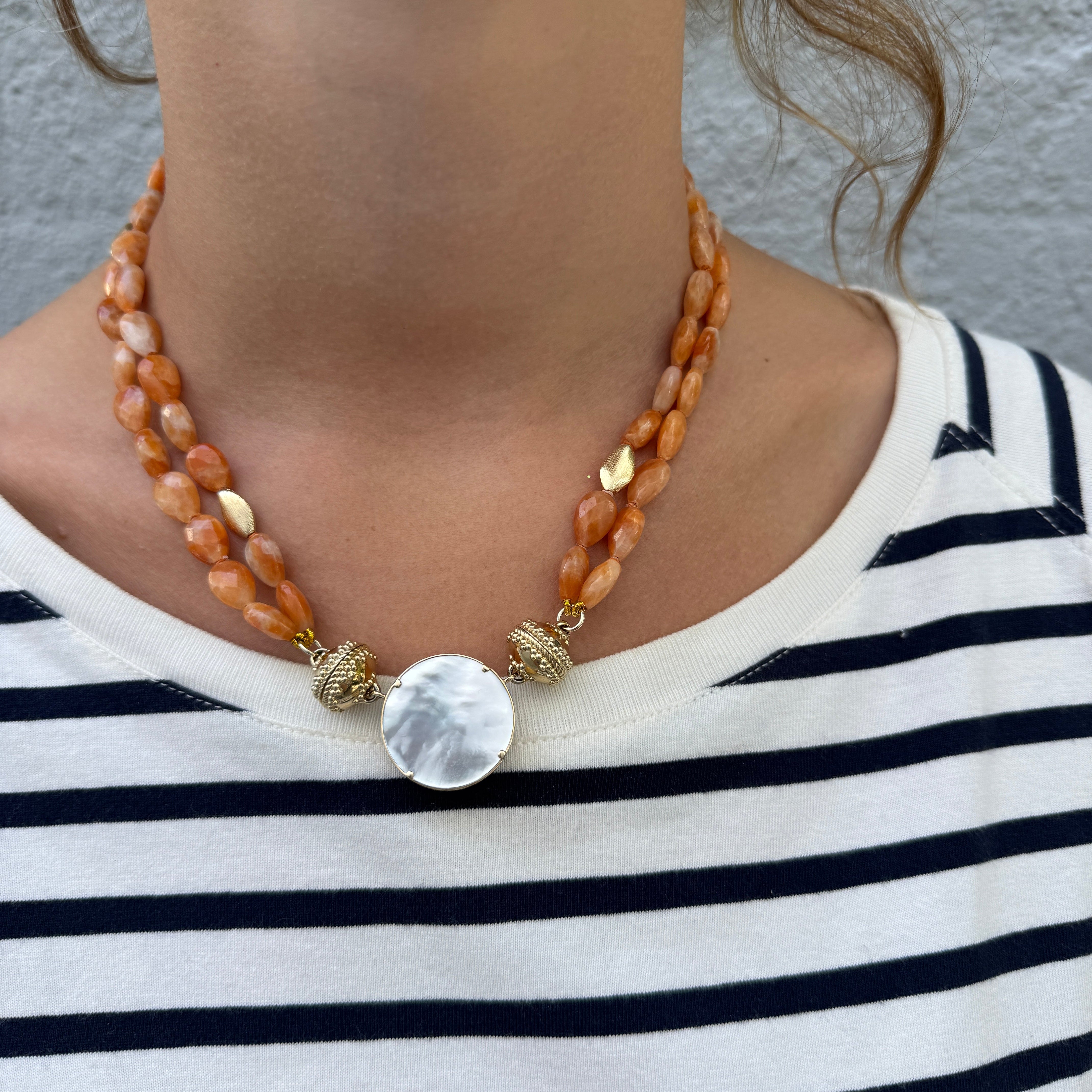 Clara Williams Gold Rush Orange Calcite Double Strand Necklace | Natural Gemstone Jewelry for Women | Perfect for Boho Fashion & Special Occasions