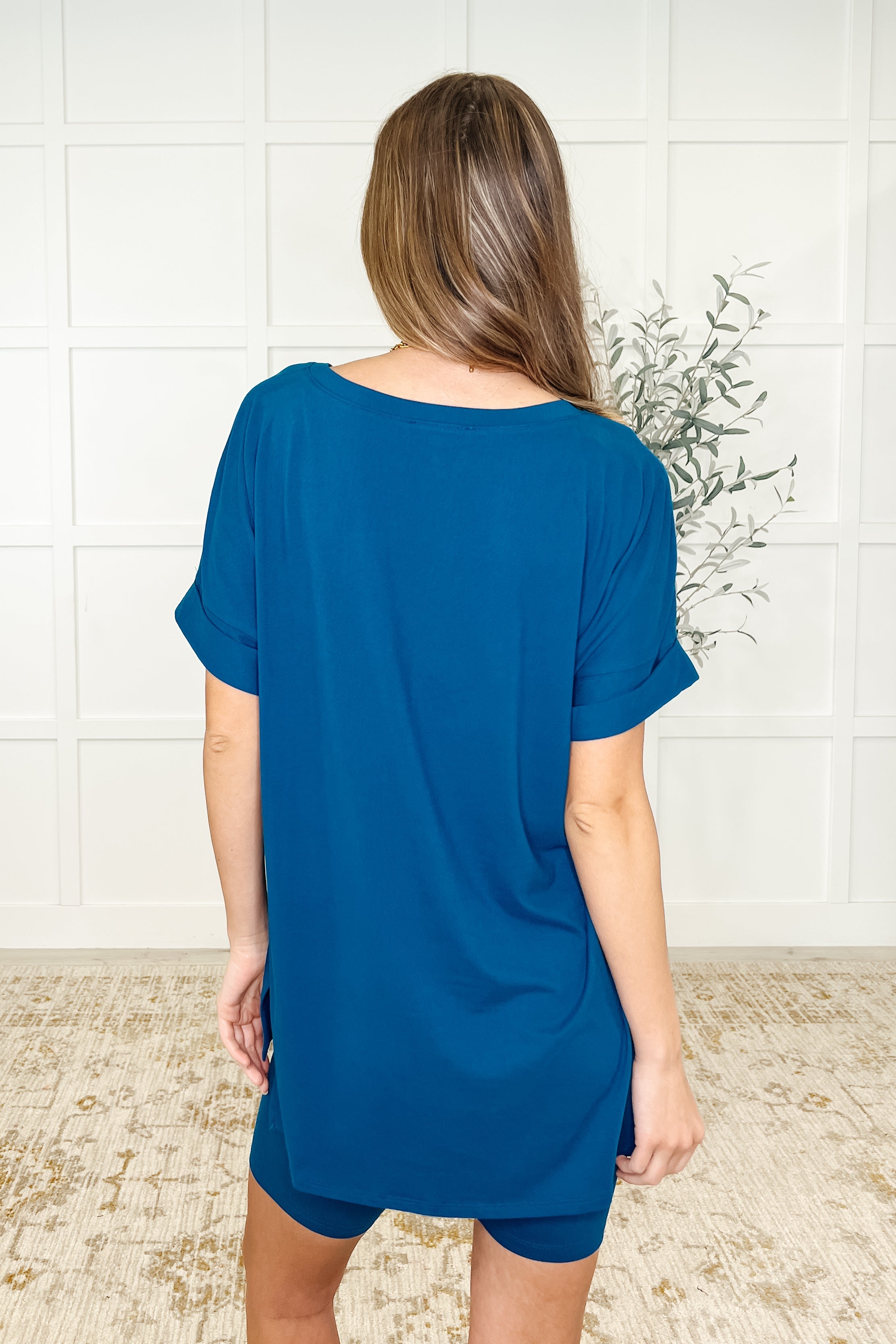 Buttery Soft V-Neck Bike Short Set in Light Navy - Perfect for Yoga, Workouts & Casual Wear