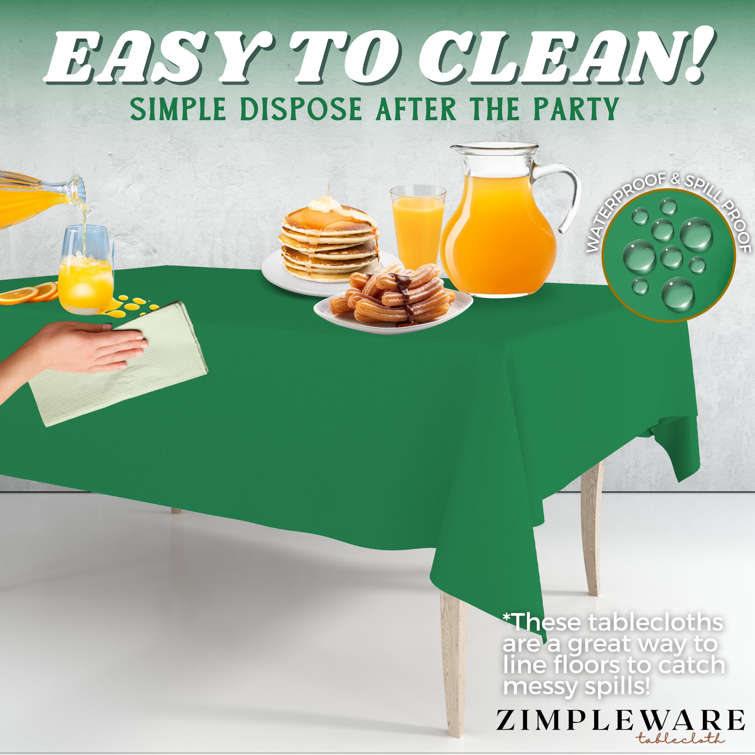 Premium Disposable Green Plastic Tablecloth (12 Pack) - 54x108 Inch Rectangle Table Cover for 6-8ft Tables - Waterproof & Wrinkle-Free for Parties, BBQs, Picnics & Outdoor Events