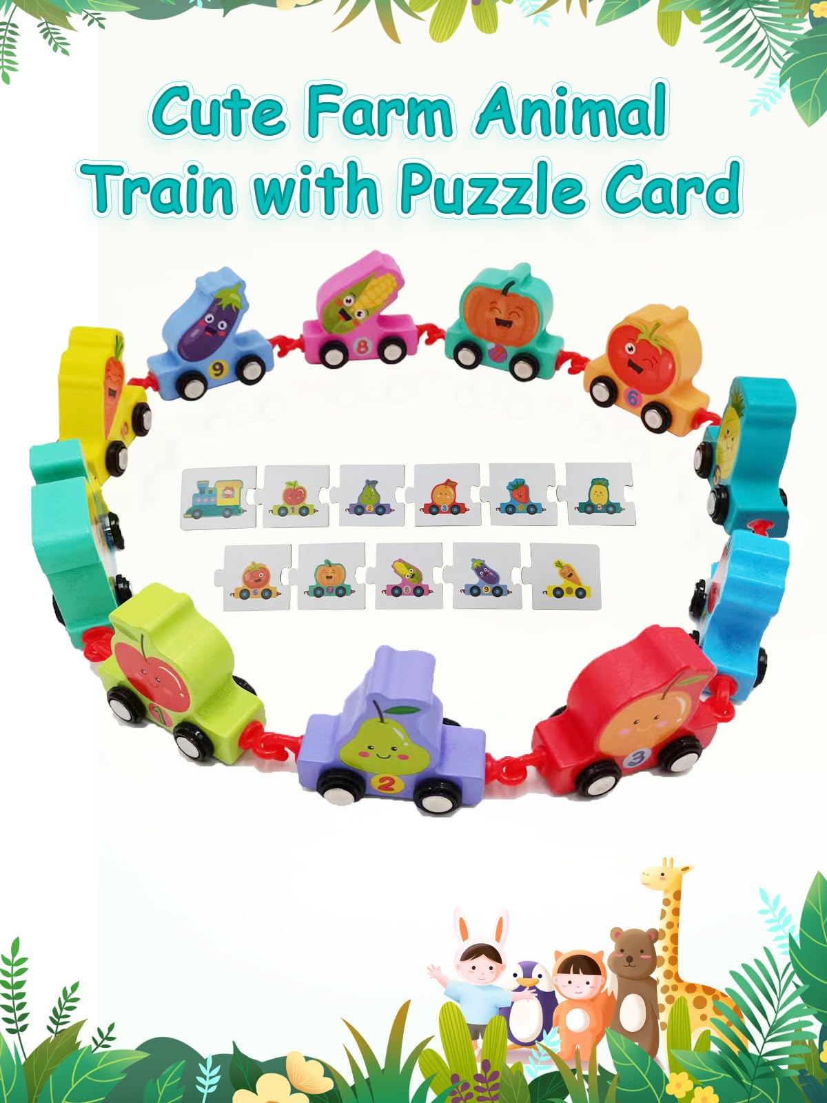 **Montessori Wooden Train Toy Set for Toddlers 2-5 Years - 11 PCS Fruits & Vegetables with Numbers - Educational Birthday Gift for Boys & Girls - Perfect for Learning Counting, Imaginative Play & Preschool Activities**