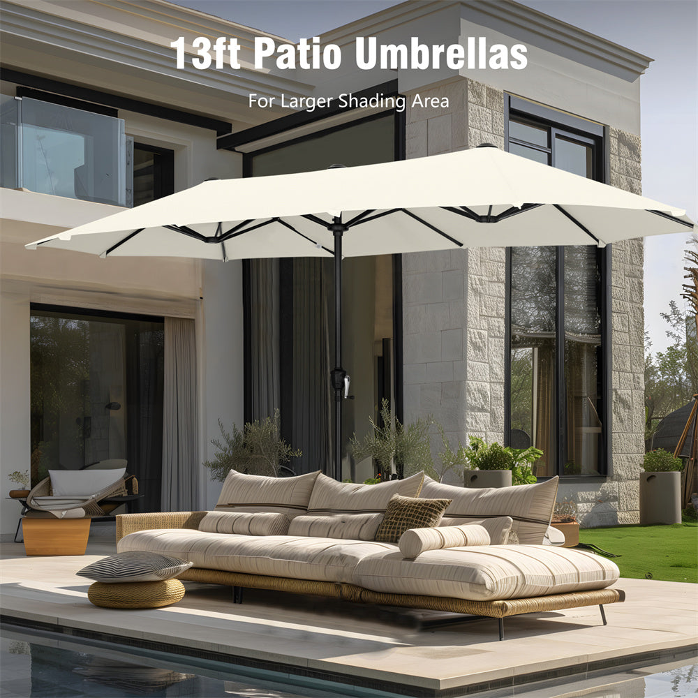 PHI VILLA 13ft Large Double Sided Outdoor Patio Umbrella with Crank & Tilt - Sun Shade for Pool, Garden, Deck, Backyard, Beach & Outdoor Dining