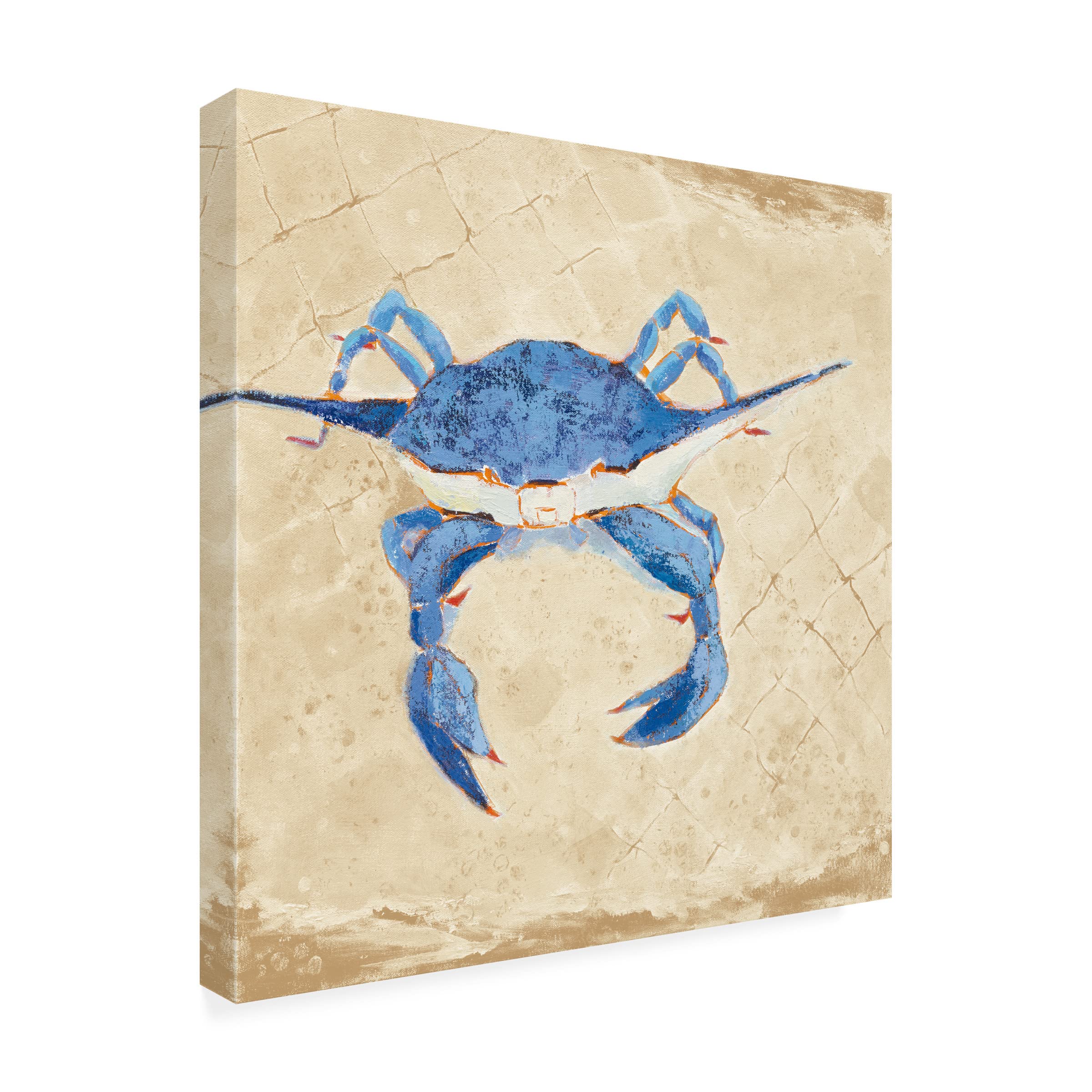 Blue Crab VI Neutral Canvas Wall Art by Phyllis Adams – Coastal Home Decor, Beach House Living Room & Kitchen Wall Art