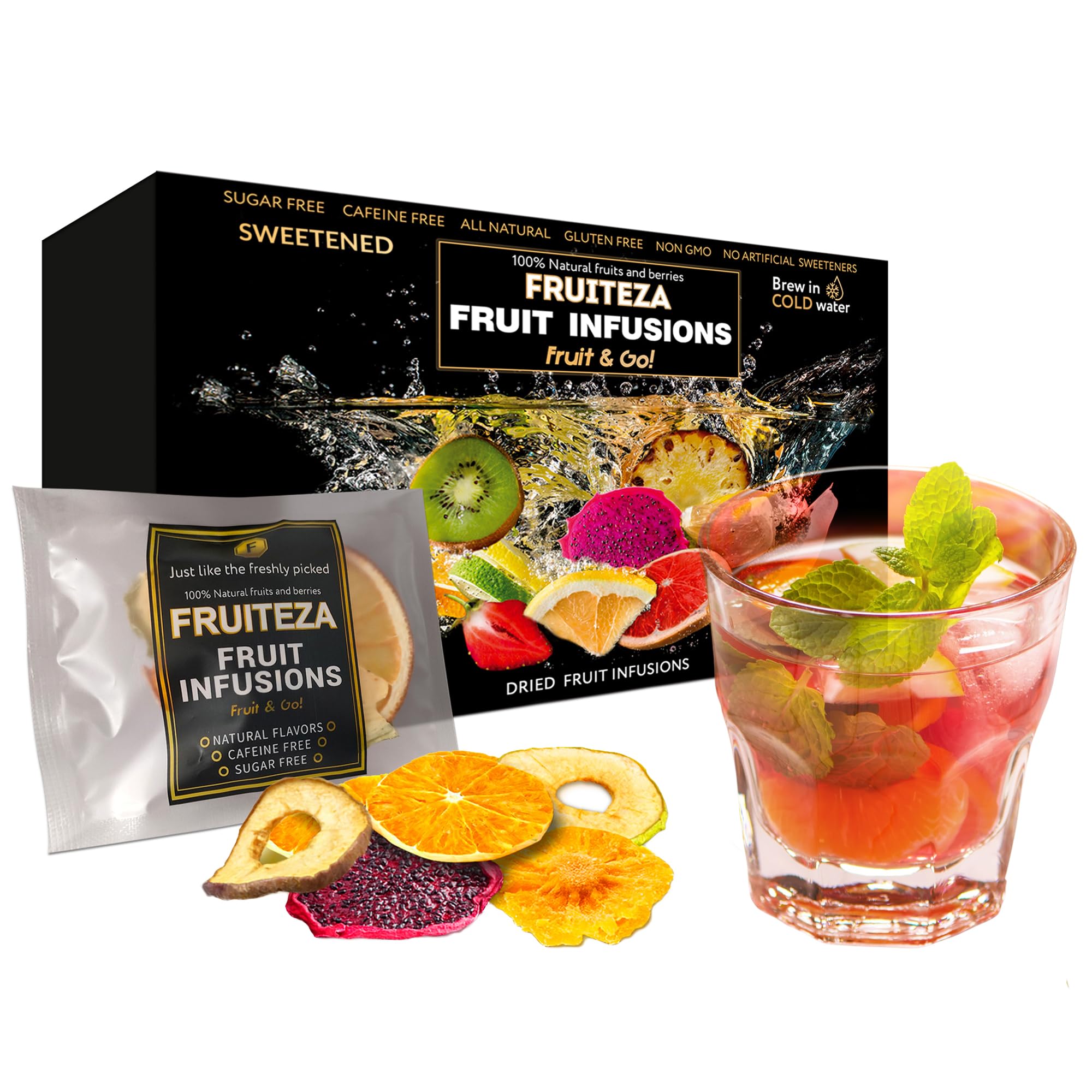 Fruiteza Cold Brew Fruit Infusion Sampler - Tropical Flavored Herbal Tea Bags, Caffeine-Free Iced Tea Variety Pack, Natural Water Flavoring for Refreshing Summer Drinks, Office Hydration & Healthy Lifestyle