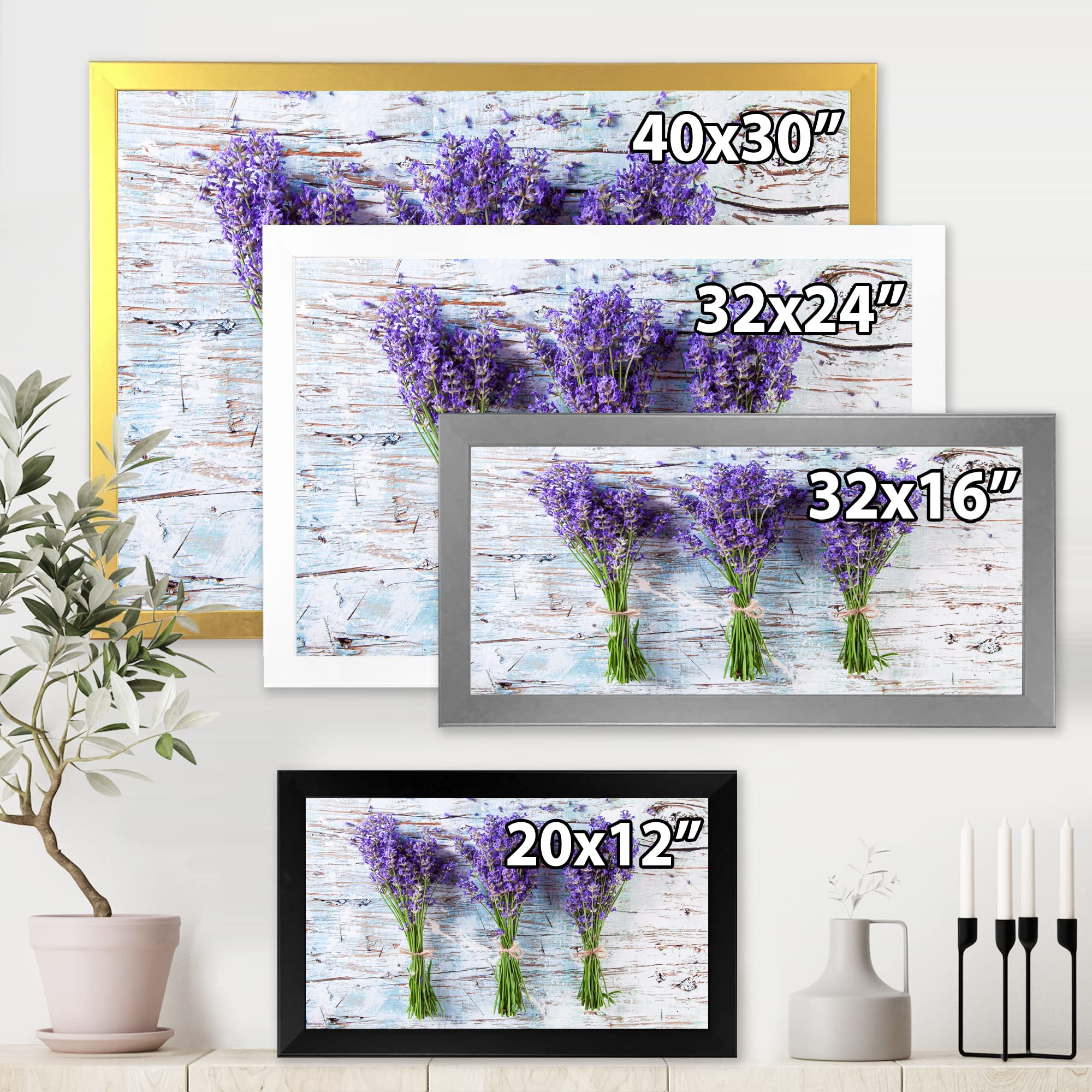 Fresh Lavender on Wood Framed Wall Art - Rustic Farmhouse Decor for Living Room, Bedroom & Office - Handmade Canvas Painting Home Decor