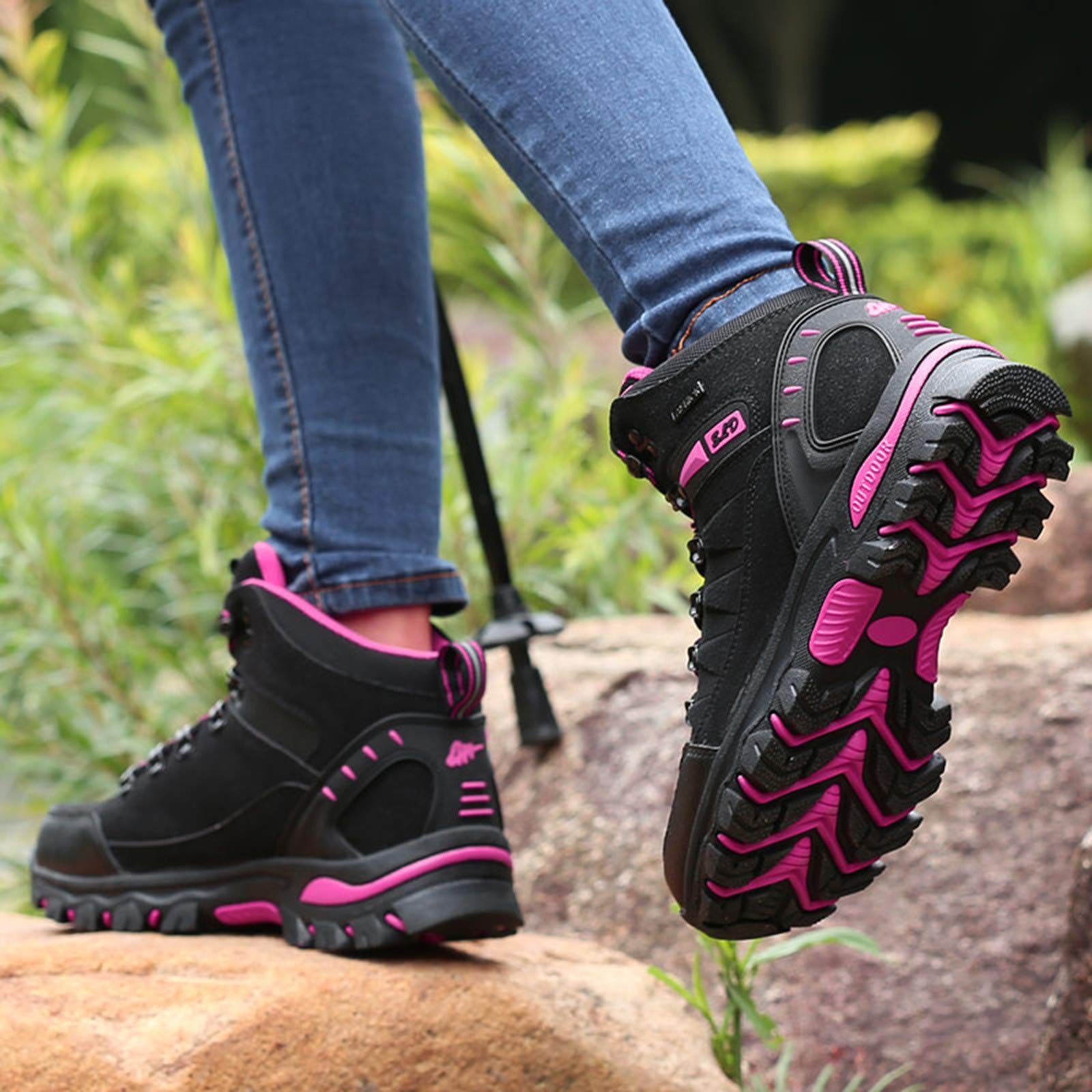 **IQYU Women's Waterproof Hiking Shoes - Non-Slip Thick Sole Trekking Shoes for Outdoor Climbing & Walking - Comfortable, Durable & Fashionable for Hiking, Camping & Travel**