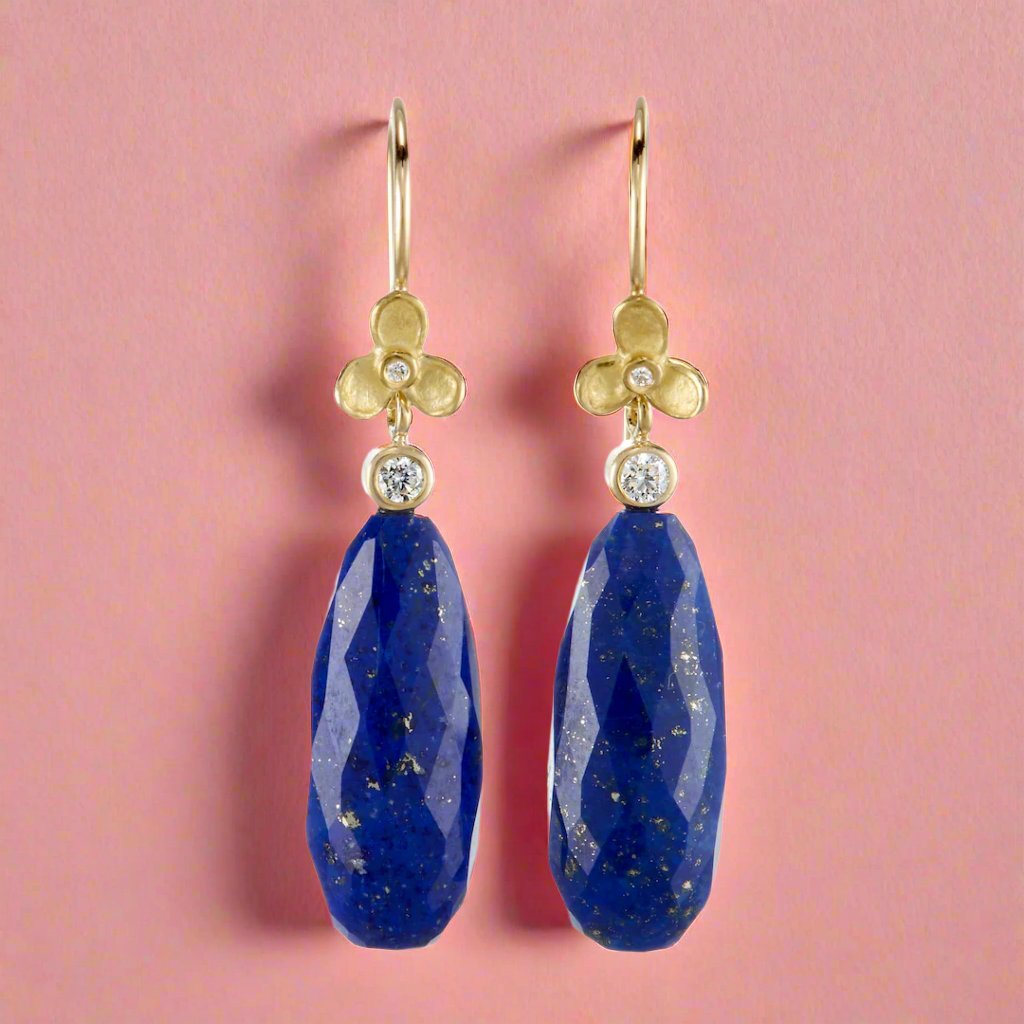 Lapis & Trillium Drop Earrings - Handmade Gemstone Jewelry for Women, Elegant Dangling Earrings for Party, Wedding & Special Occasions